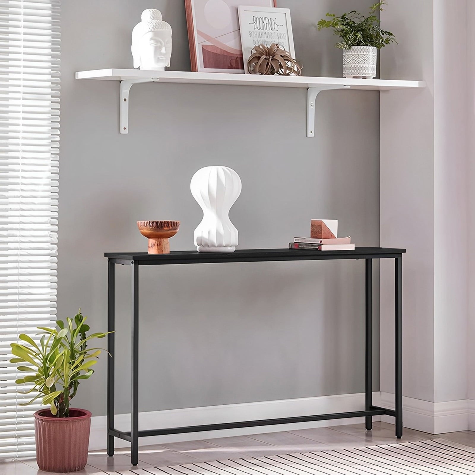 Fenbeli Console Table Modern Entryway Table with Durable Black Metal Frame