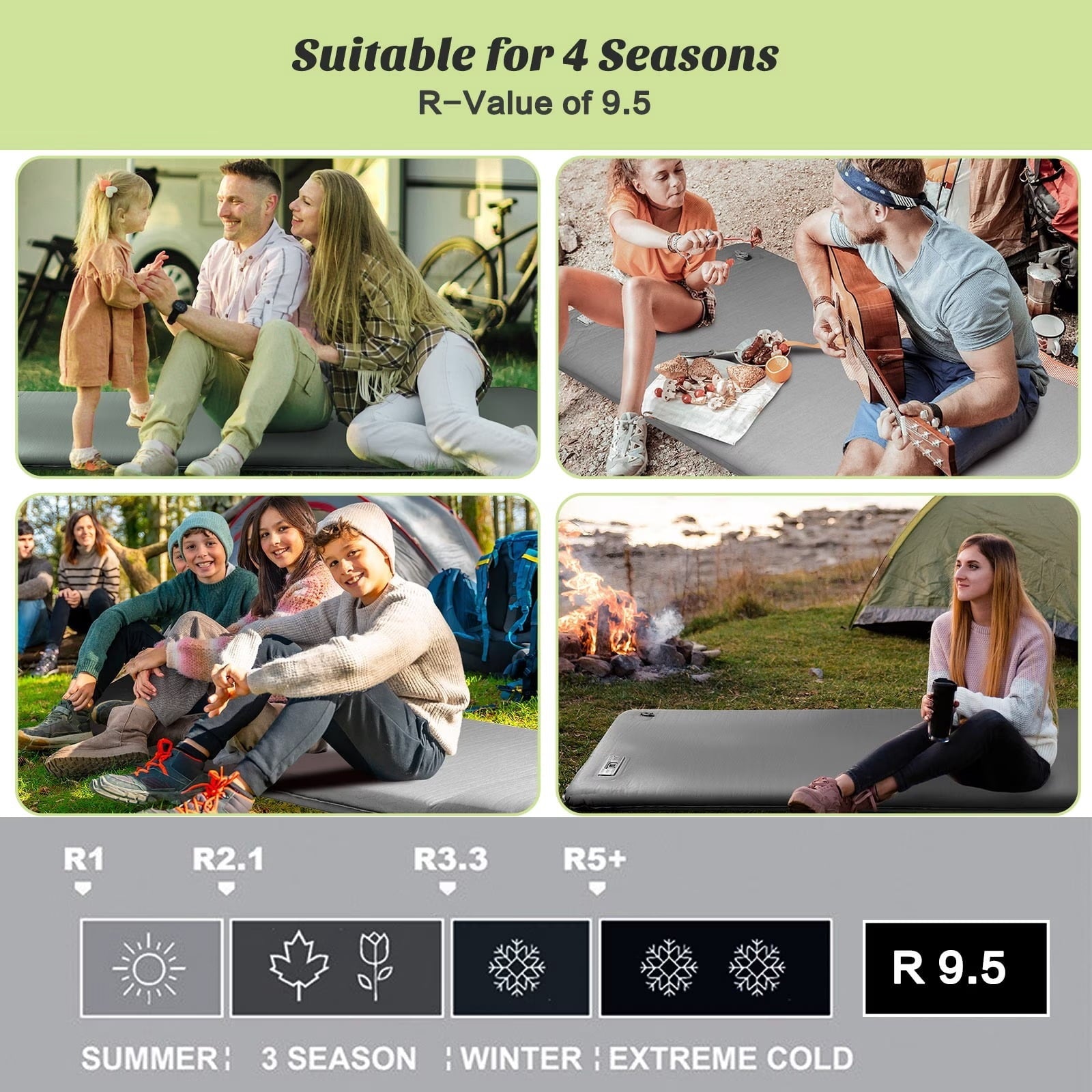 Fenbeli Self-Inflating Sleeping Pad with Pillow, 3.2" Thick Memory Foam Camping Mattress, R-Value 9.5 Insulated 4-Season Camp Pad for Tent, Car, SUV & Truck Bed, 20-Second Quick Inflate, Gray