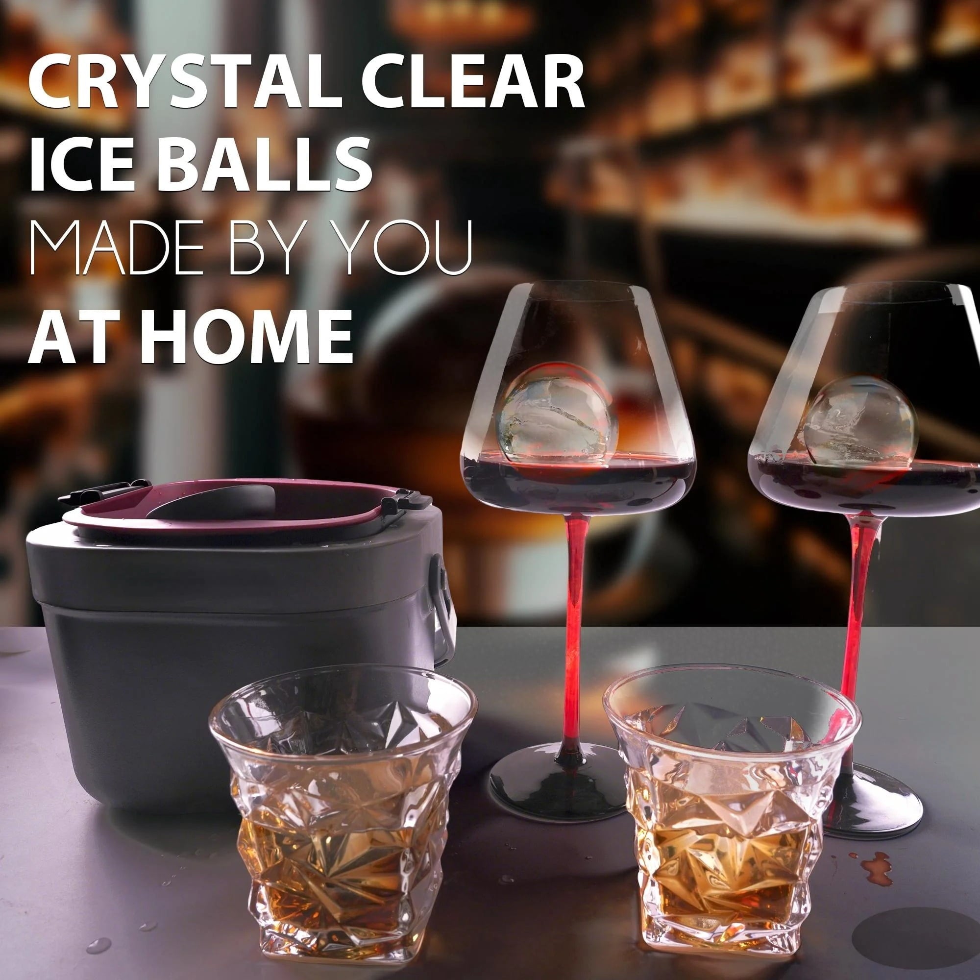 RUIE Red Whiskey Ice Cube Tray - 2.4 Inch Large Round Ice Ball Maker Mold, Best Gifts for Dad Husband - BPA Free Silicone Sphere Ice Mold for Whiskey, Bourbon, Cocktail, Drinkware