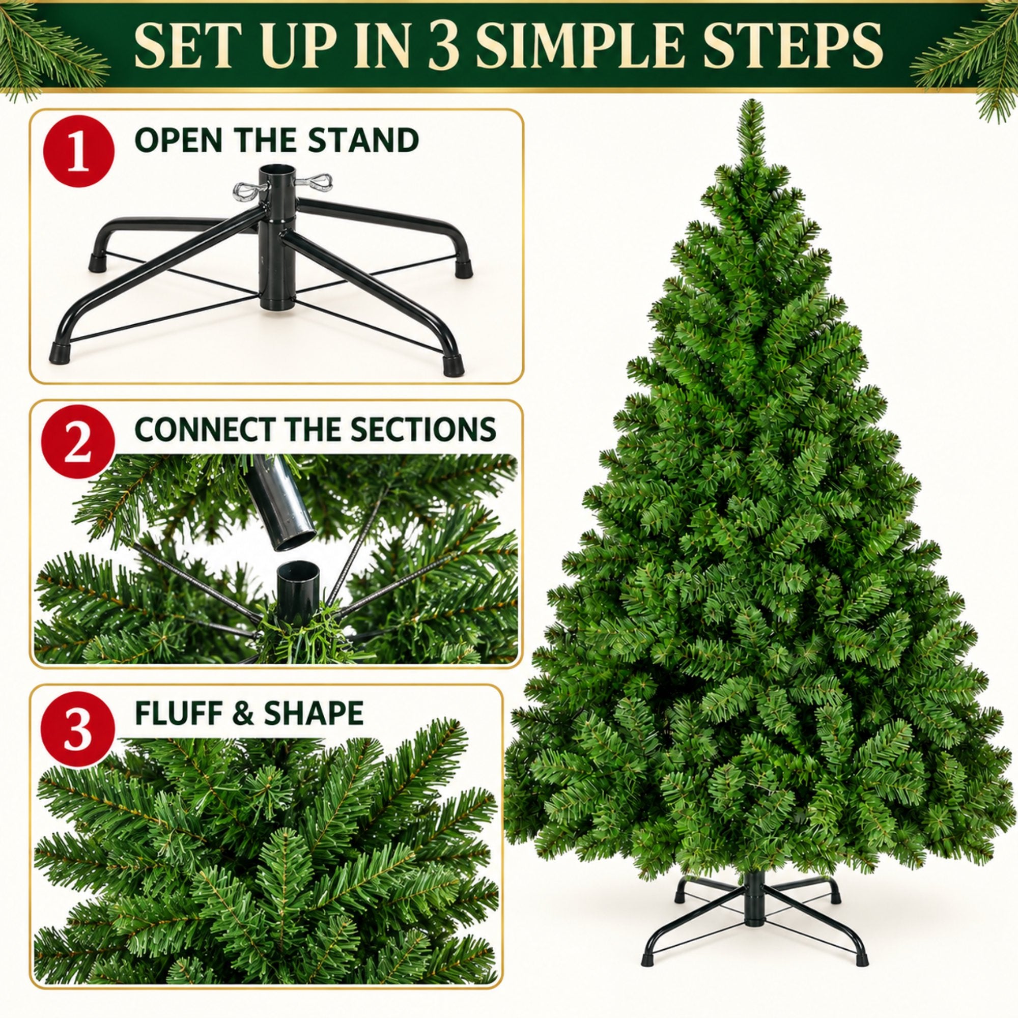 Fenbeli 6ft Artificial Christmas Tree with 1000 Branch Tips Full Green Xmas Tree for Home and Holiday Decor