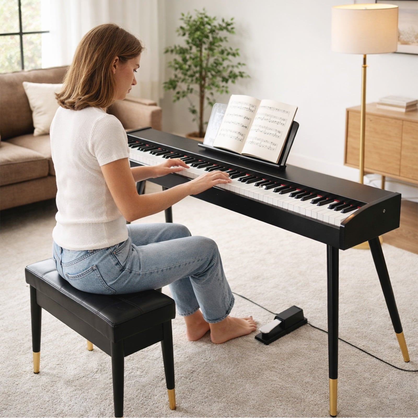 Fenbeli 88 Key Digital Piano Keyboard Full-Size Semi-Weighted Electric Piano with Sustain Pedal, Music Rest, Black