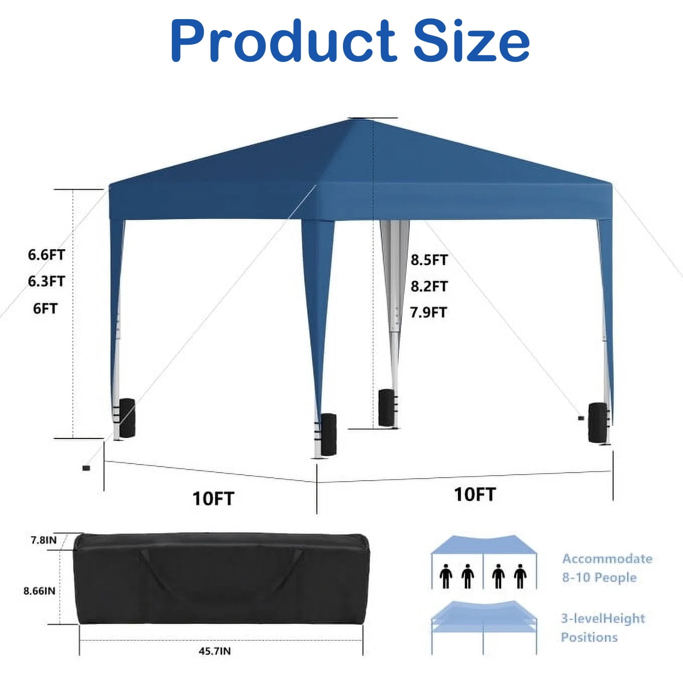 Fenbeli 10 10ft Pop Up Canopy Tent Portable Beach Canopy with Carry Bag for Backyard Party Blue