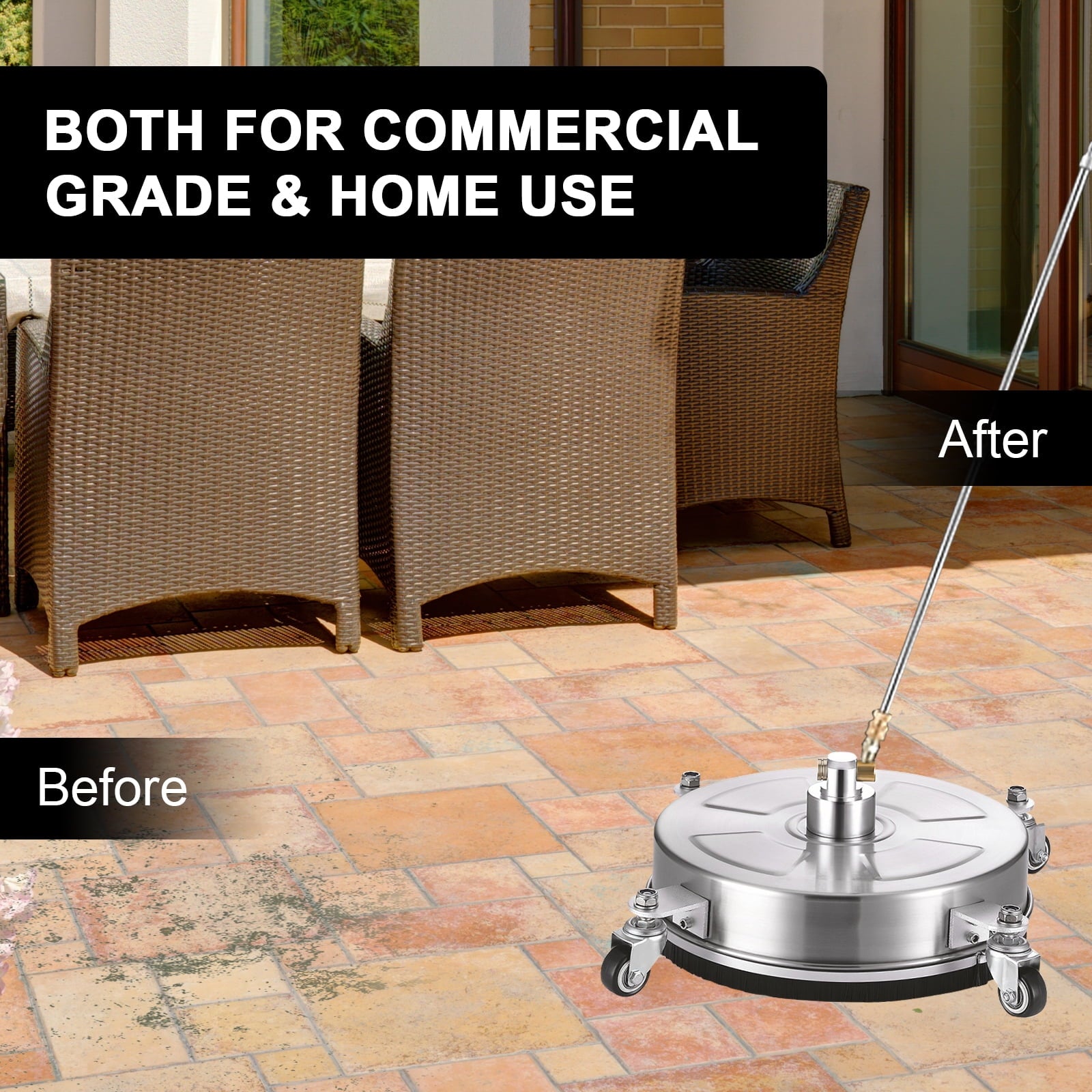 Fenbeli 14in Pressure Washer Surface Cleaner with 4 Wheels Stainless Steel Housing 1/4 in Quick Connector Power Washer Attachment 4000 PSI