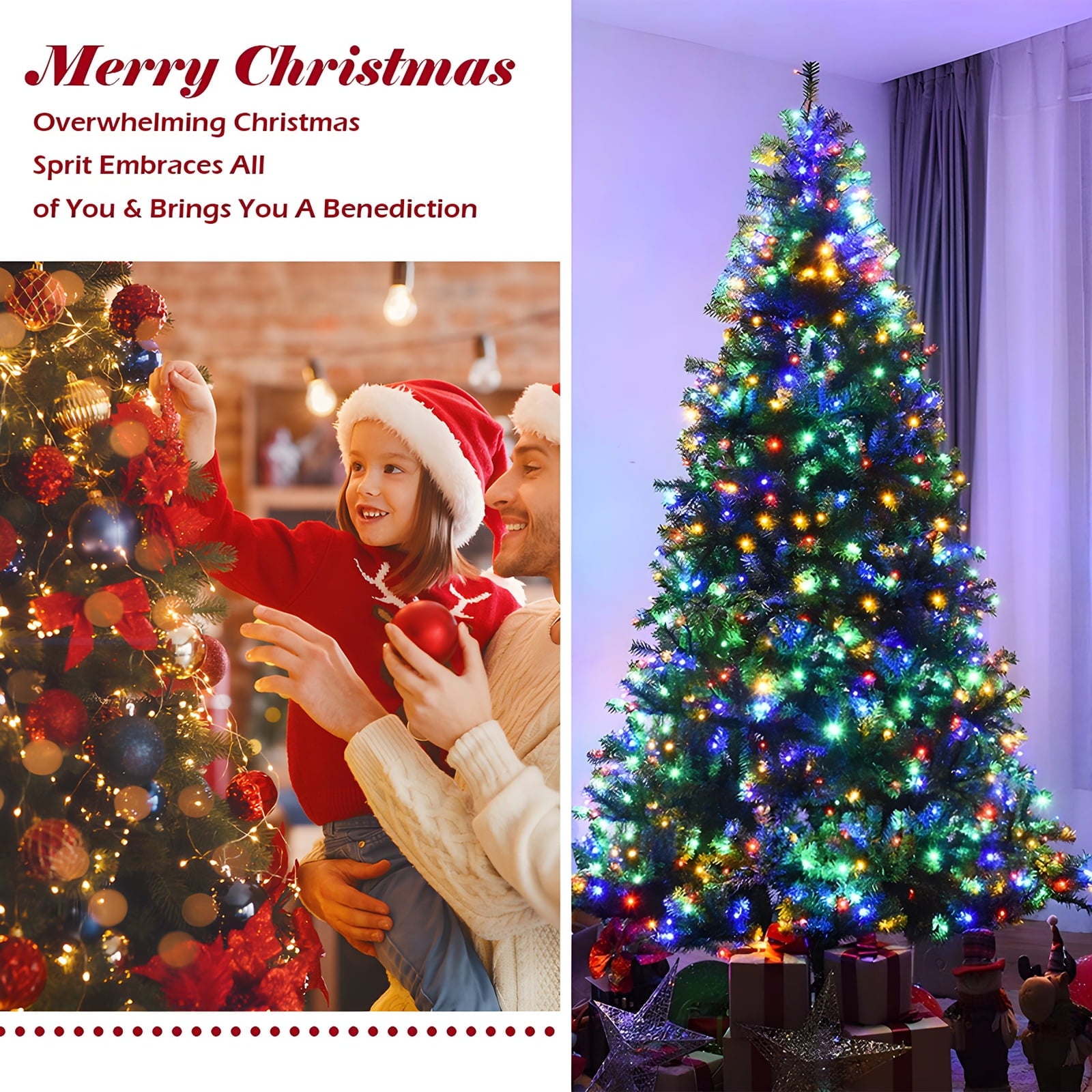 Fenbeli 6ft Pre-Lit Artificial Christmas Tree with 250 Multicolored LED Lights, 8 Sequences, Green