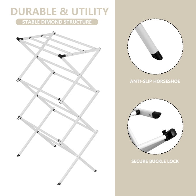 Folding Clothes Drying Rack, Dry Laundry and Hang Clothes,Towel Rack for Storage, White