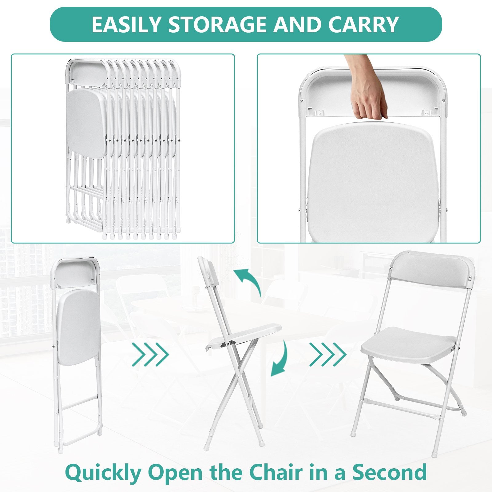 Fenbeli 10 Pack Plastic Folding Chairs Indoor/Outdoor Foldable Chair Set, 350 lbs Capacity, White