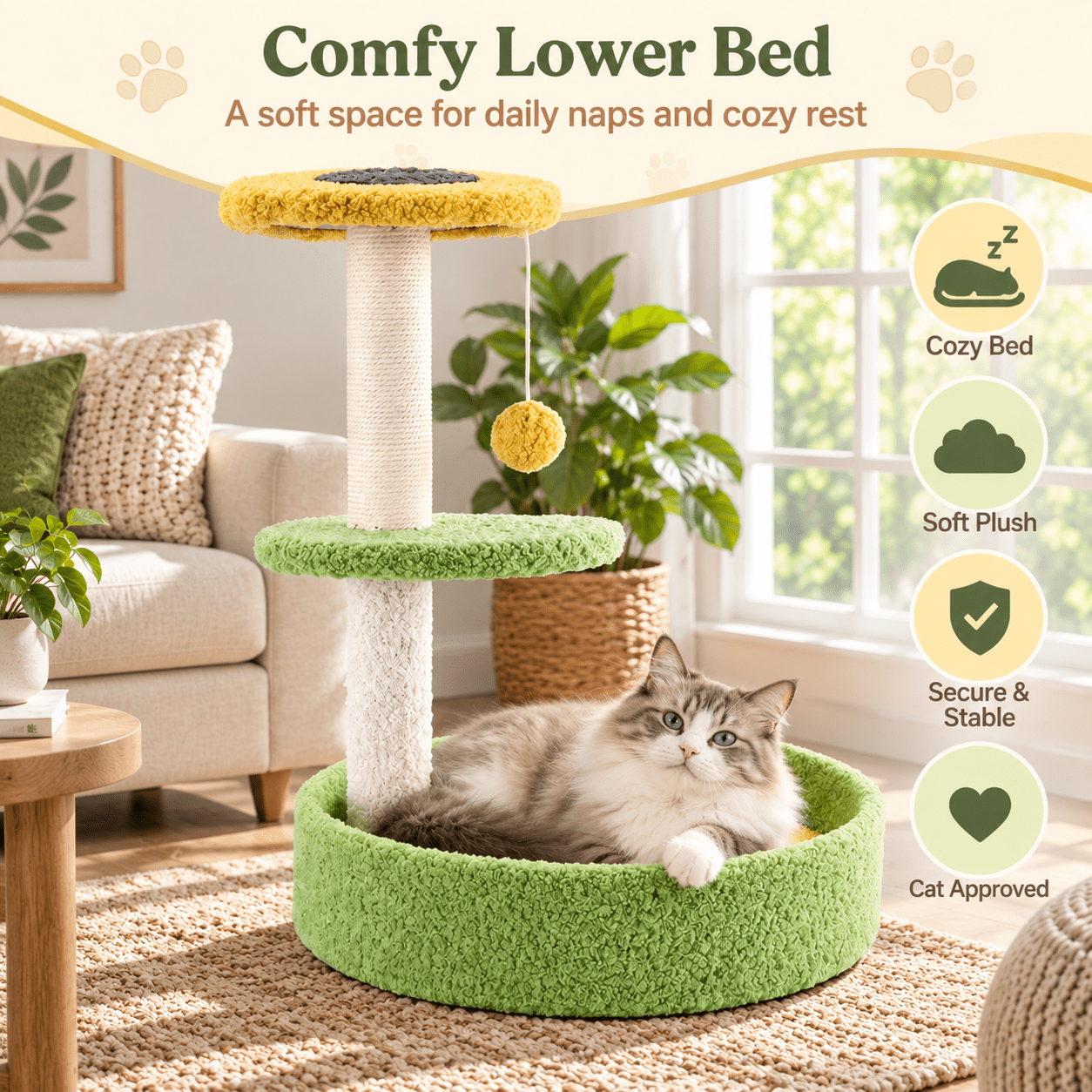 Fenbeli 17 Cat Tree Tower Cat Condo with Sisal Scratching Posts Multi-Level Cat Tower for Indoor Medium Cats, Green