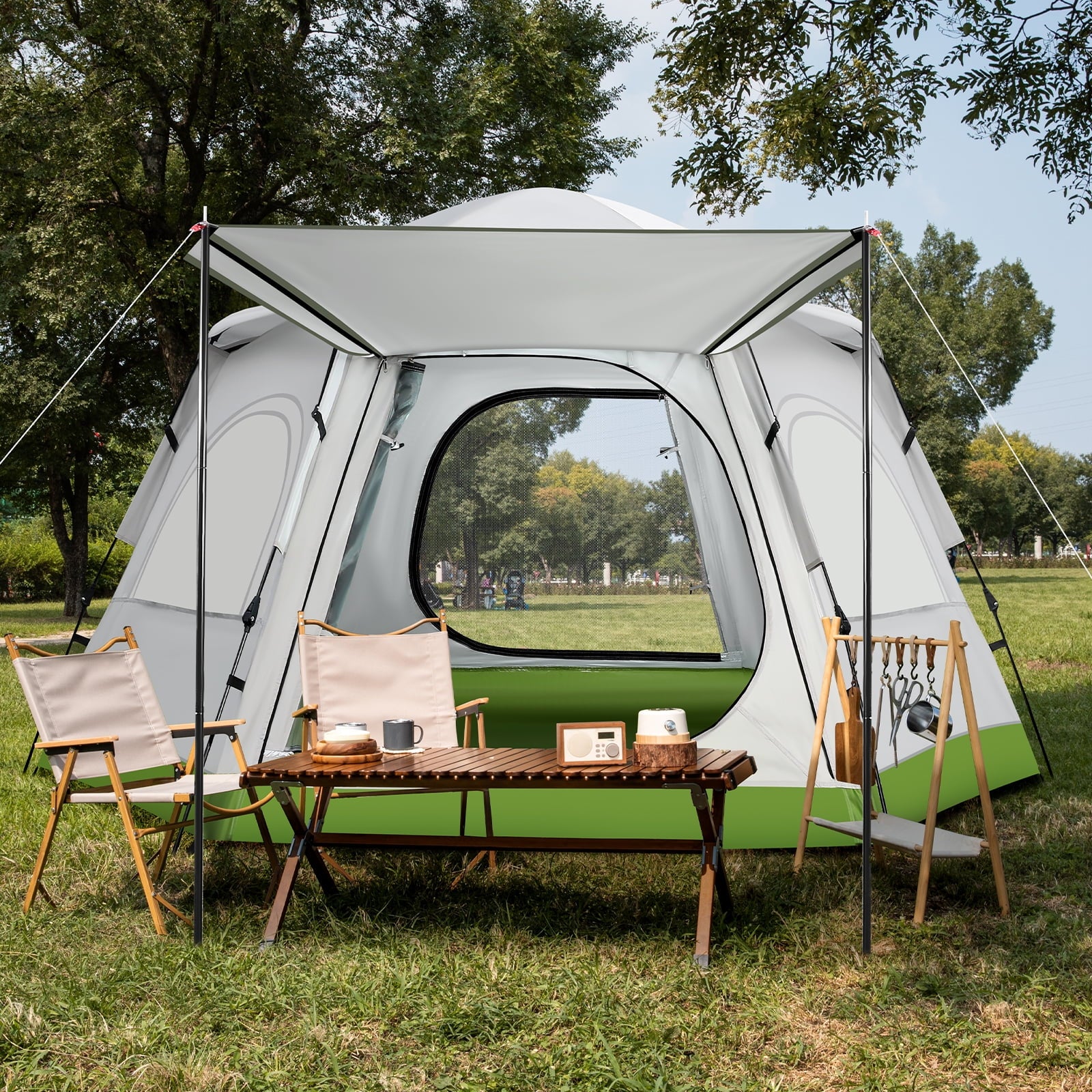 Fenbeli Camping Tent for 4 Person All-Season Family Tent with Metal Door Poles, Pop Up Tents for Camping and Hiking