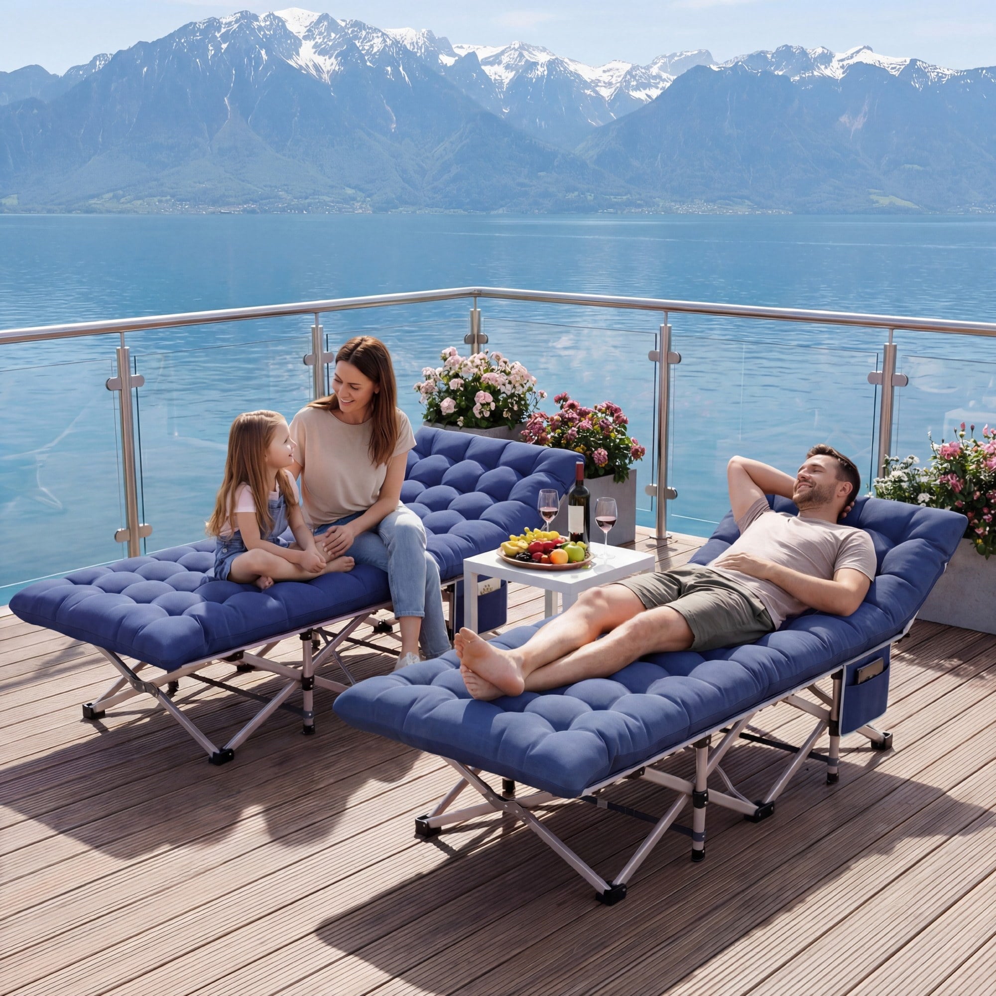 Fenbeli 2 Pack Camping Cot with Mattress Heavy Duty Folding Cot Bed for Adults, Blue
