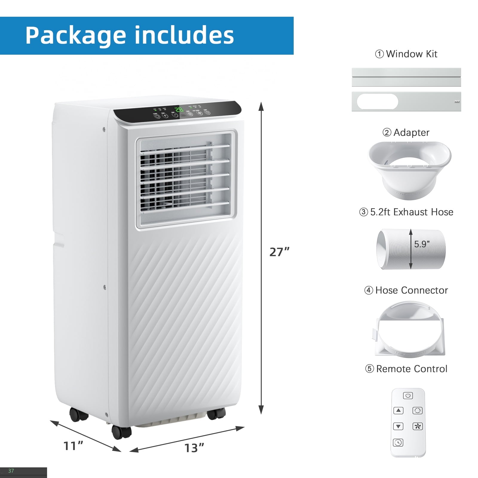 Fenbeli 8000 BTU ASHRAE Portable Air Conditioner with Remote Control, White