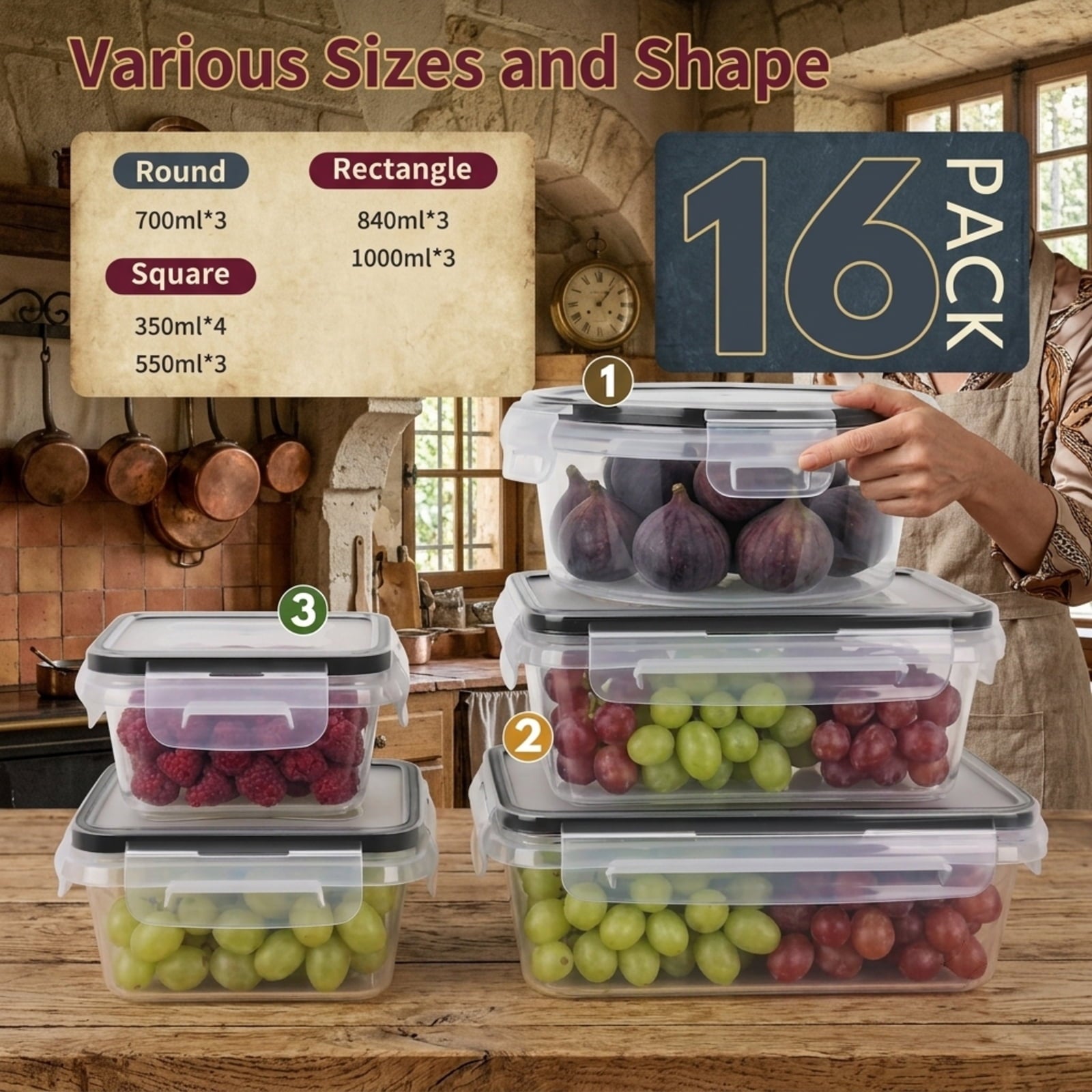 Fenbeli 32-Piece Airtight Food Storage Containers with Lids, BPA-Free Stackable Meal Prep Set with Labels, Clear