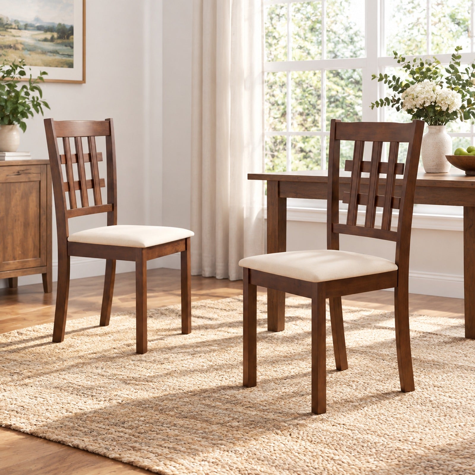 Fenbeli Set of 2 Wood Kitchen Chairs with Faux Leather Upholstered Seat, 265 lbs Capacity, Rubber Wood MDF Polyester Sponge Frame, Coffee