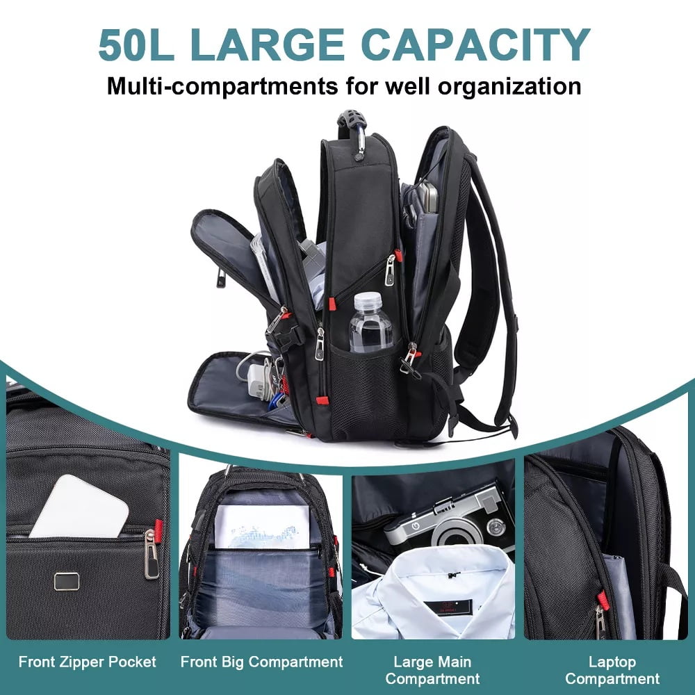 Fenbeli Extra Large 50L Travel Laptop Backpack College High School Backpack Business Work Bag for Men Women Black