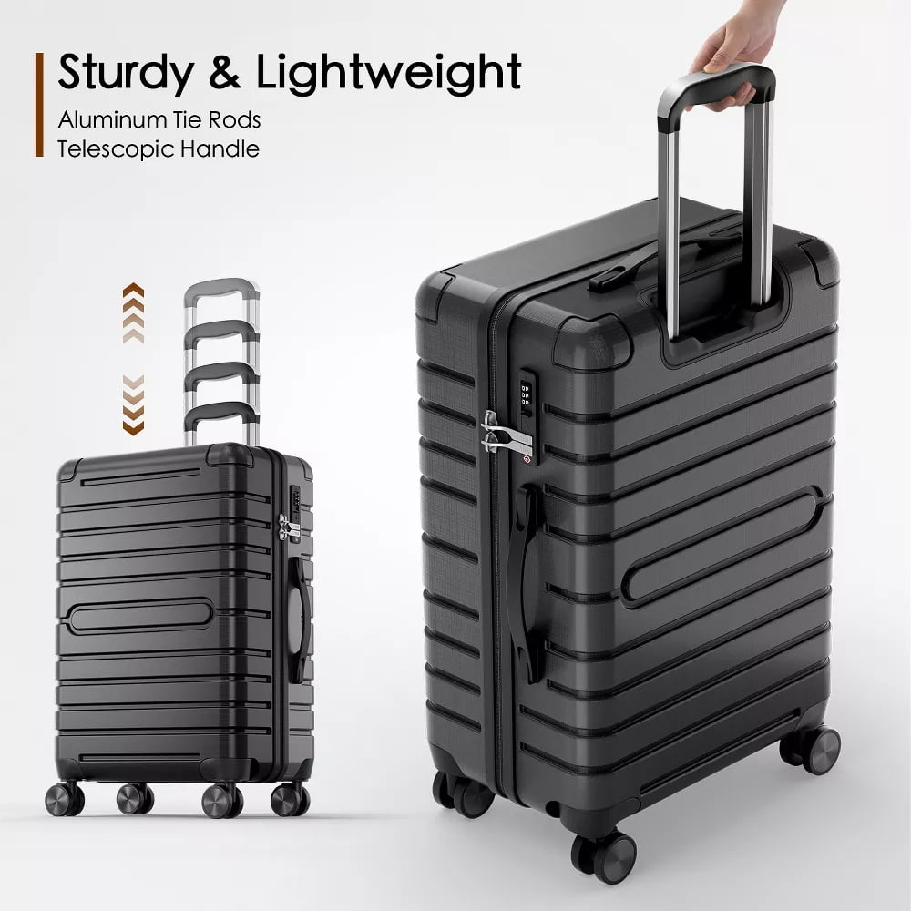 Fenbeli 3 Piece Hardshell Luggage Set TSA Locks ABS+PC Suitcases Set with Wheels for Travel Business Black Gray (20/24/28)