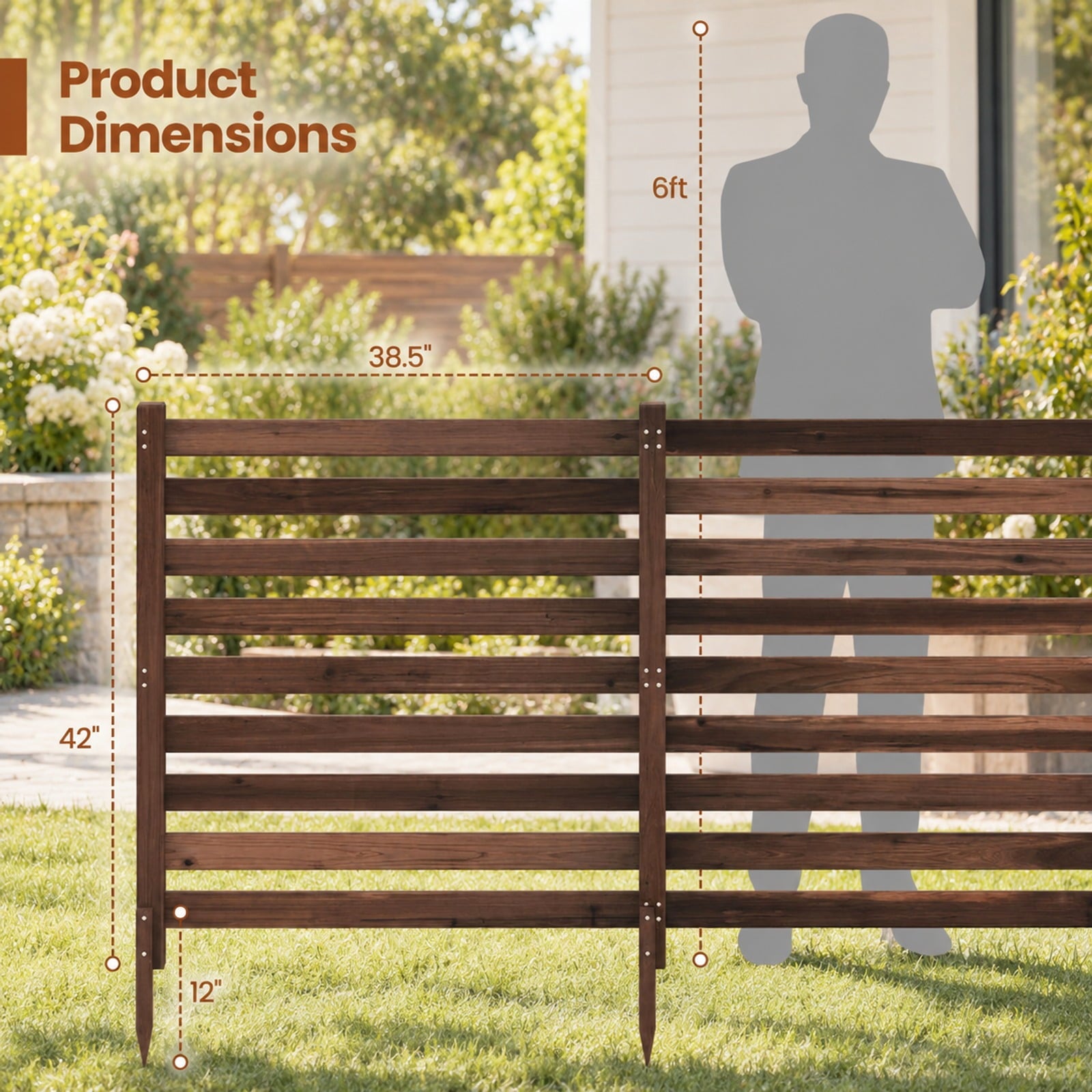 Fenbeli 2-Panel Wooden Outdoor Privacy Fence with Ground Stakes, Fir Wood Frame, Brown, Product Dimensions of Each Screen 38.5