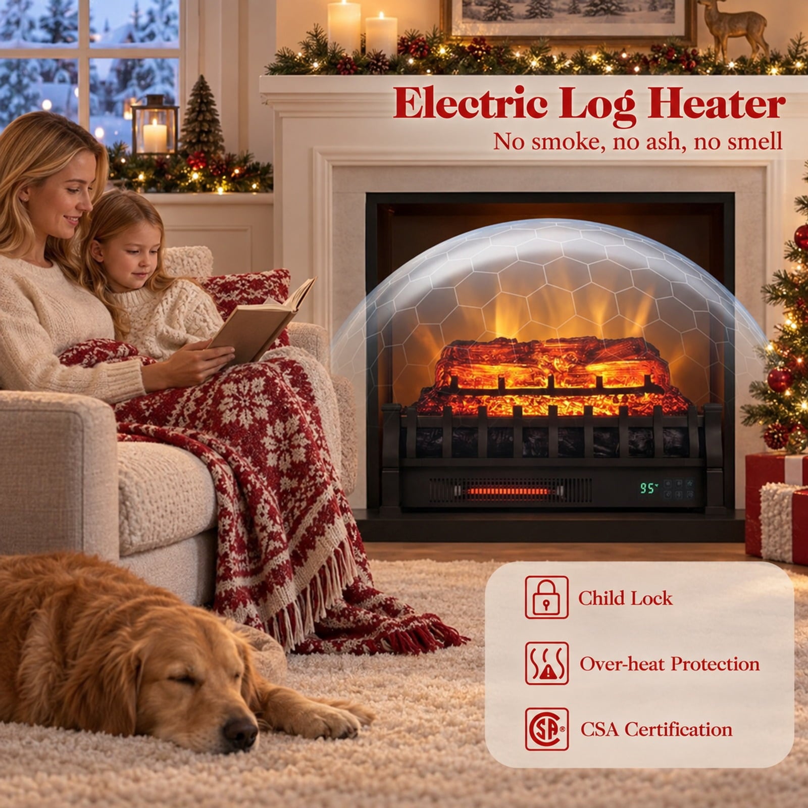 Fenbeli 23 WiFi Fireplace Insert Pinewood Set with App and Remote, Metal Resin Frame, 23 x 8.9 x 12.6 Cord Length 5.8 ft Footprint, Black
