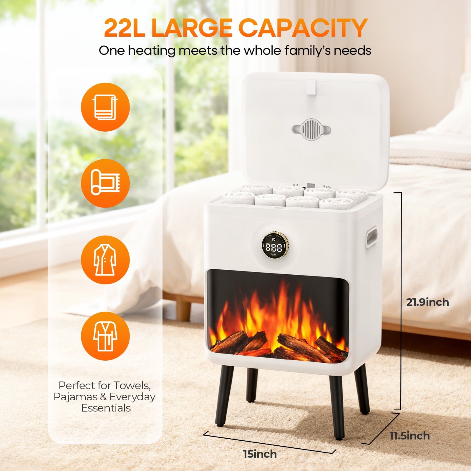 Fenbeli 22L 3D Flame Towel Warmer, Fast Heating Electric Towel Heater with Timer for Bathroom Spa
