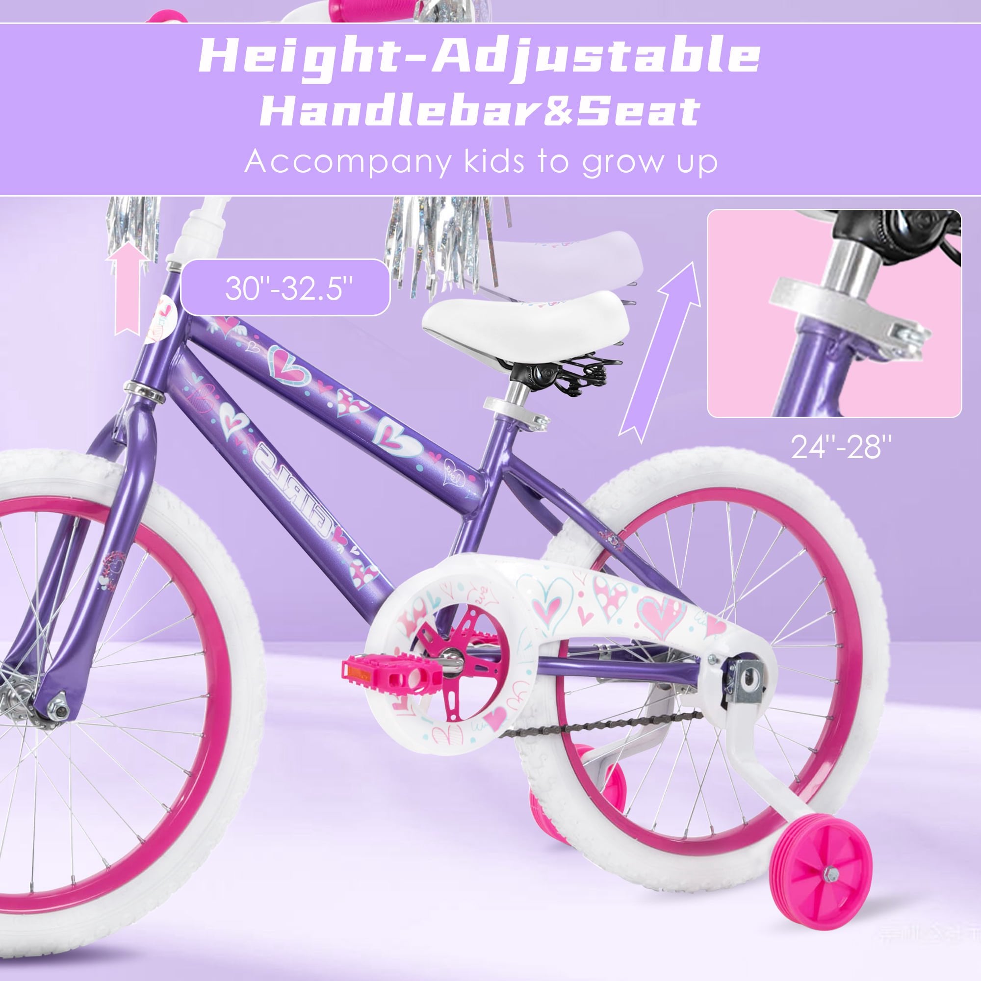 Fenbeli Kids Bike, 18 Inch Toddlers Bike with Removable Training Wheels, Adjustable Seat and Handlebar, Children's Bicycle for Girls Age 3-8 Years Old