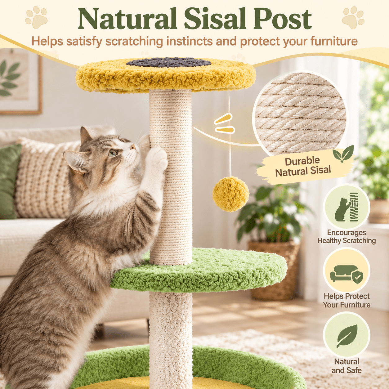 Fenbeli 17 Cat Tree Tower Cat Condo with Sisal Scratching Posts Multi-Level Cat Tower for Indoor Medium Cats, Green