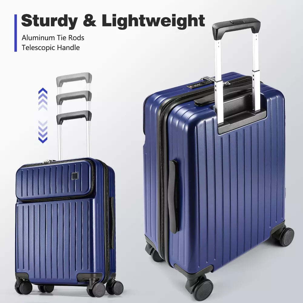 Fenbeli 20 Hardshell Luggage with Front Pocket TSA Locks ABS+PC Suitcases with Spinner Wheels for Travel Blue