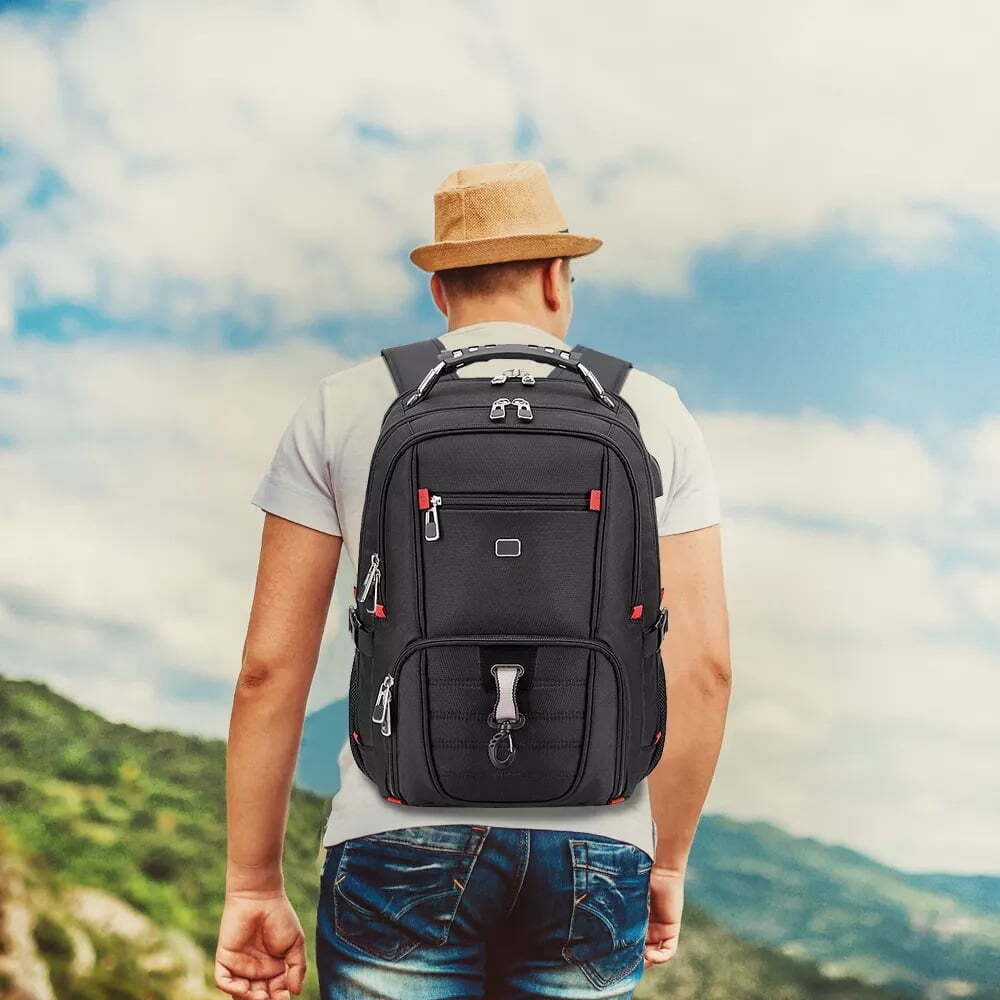 Fenbeli 50L Extra Large Travel Laptop Backpack, TSA Approved Carry On Backpack with USB Charging Port, Fits 17.3 Laptop, Water Resistant College Business Work Backpack for Men and Women, Black