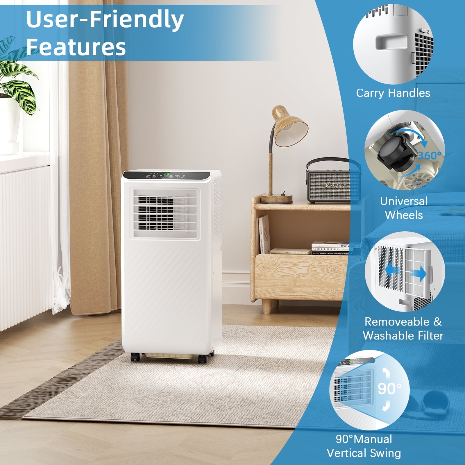Fenbeli 8000 BTU ASHRAE Portable Air Conditioner with Remote Control, White