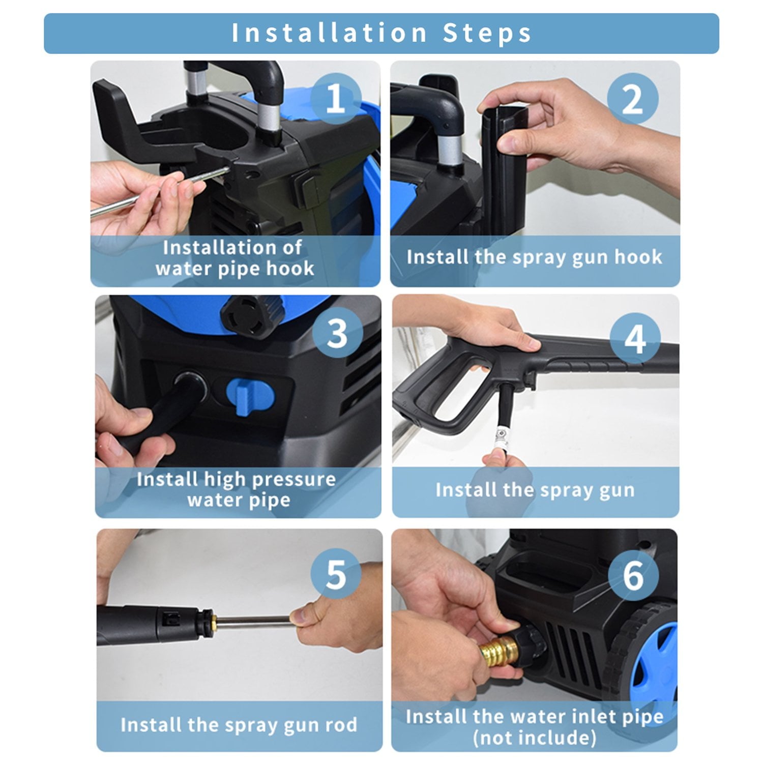 Fenbeli Electric Pressure Power Washer - 3300 PSI MAX 110V 2 GPM for Cars, Blue