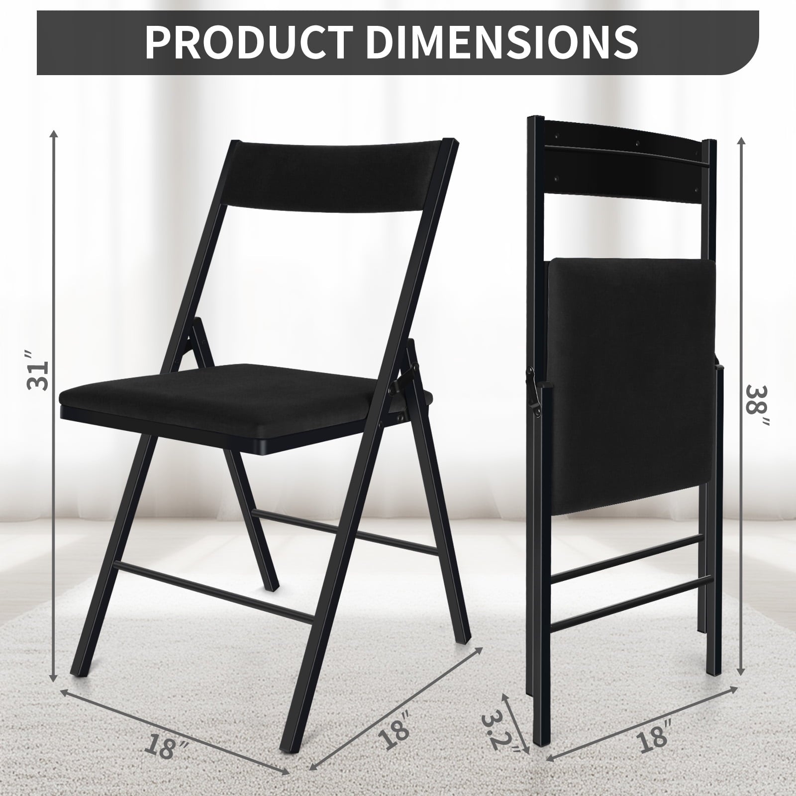 Fenbeli 4-Pack Black Padded Folding Chairs with Metal Frame
