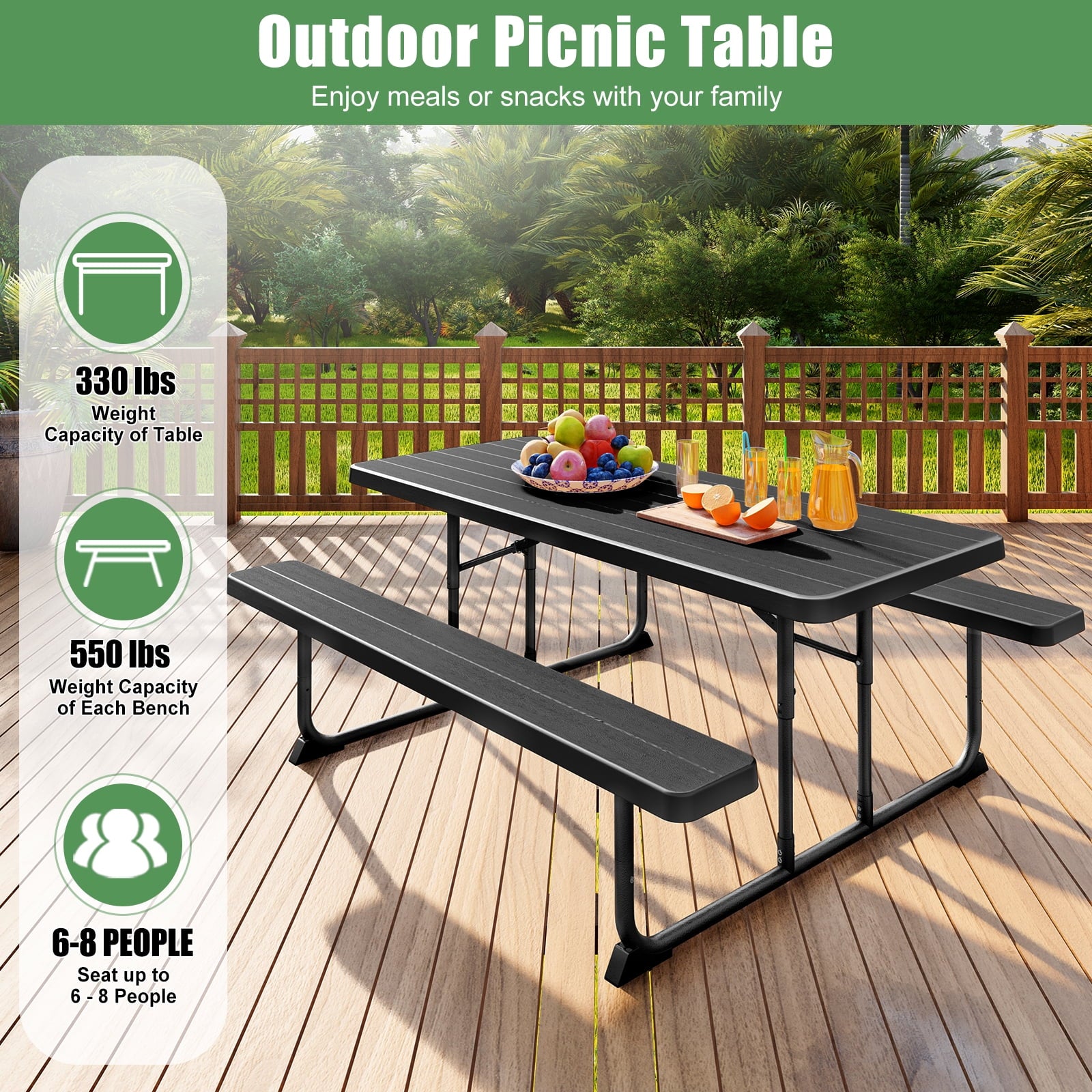 Fenbeli 6-Foot Outdoor Folding Picnic Table, Black