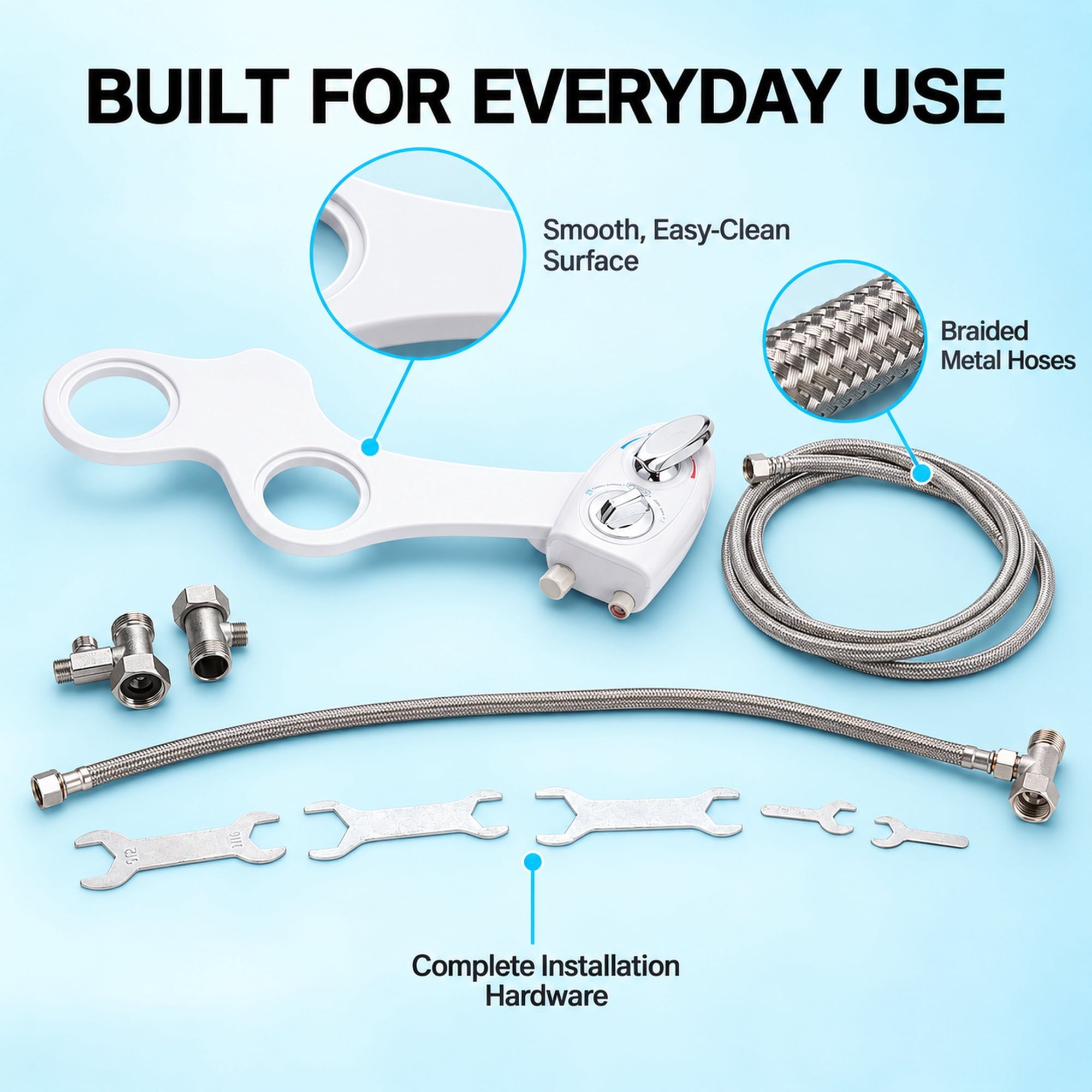 Fenbeli Bidet Attachment for Toilet, Non-Electric Dual Nozzle Bidet with Feminine and Rear Wash, Hot and Cold Water Toilet Seat Attachment with Self-Cleaning Nozzle, White