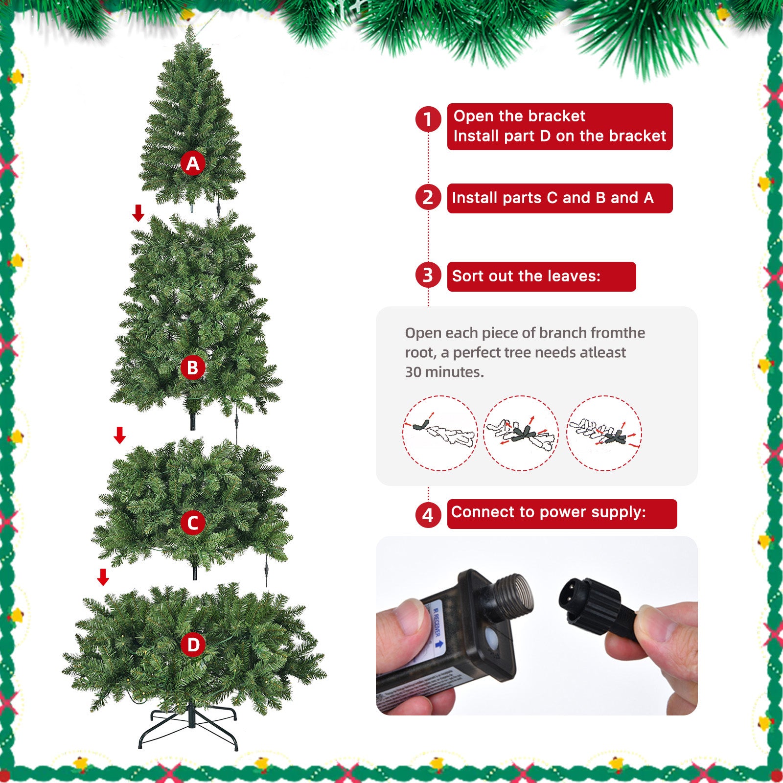 Fenbeli 7.5Ft Pre-Lit Premium Snow Flocked Hinged Artificial Christmas Tree with 350 Lights