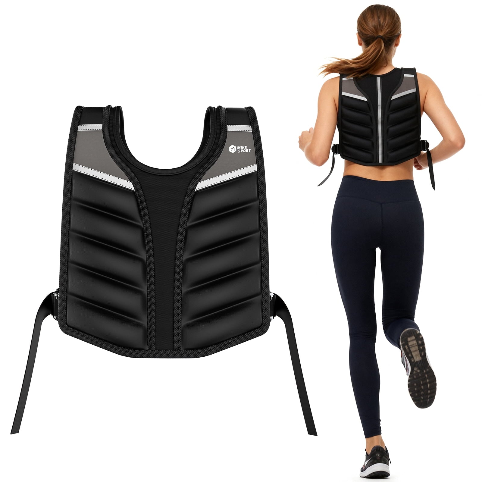 Fenbeli Weighted Vest 15lb/20lb for Men Women, Adjustable Body Weight Vest with Iron Sand, Reflective Stripes, Breathable Padded Shoulder Training Vest for Running Walking Workout, Black