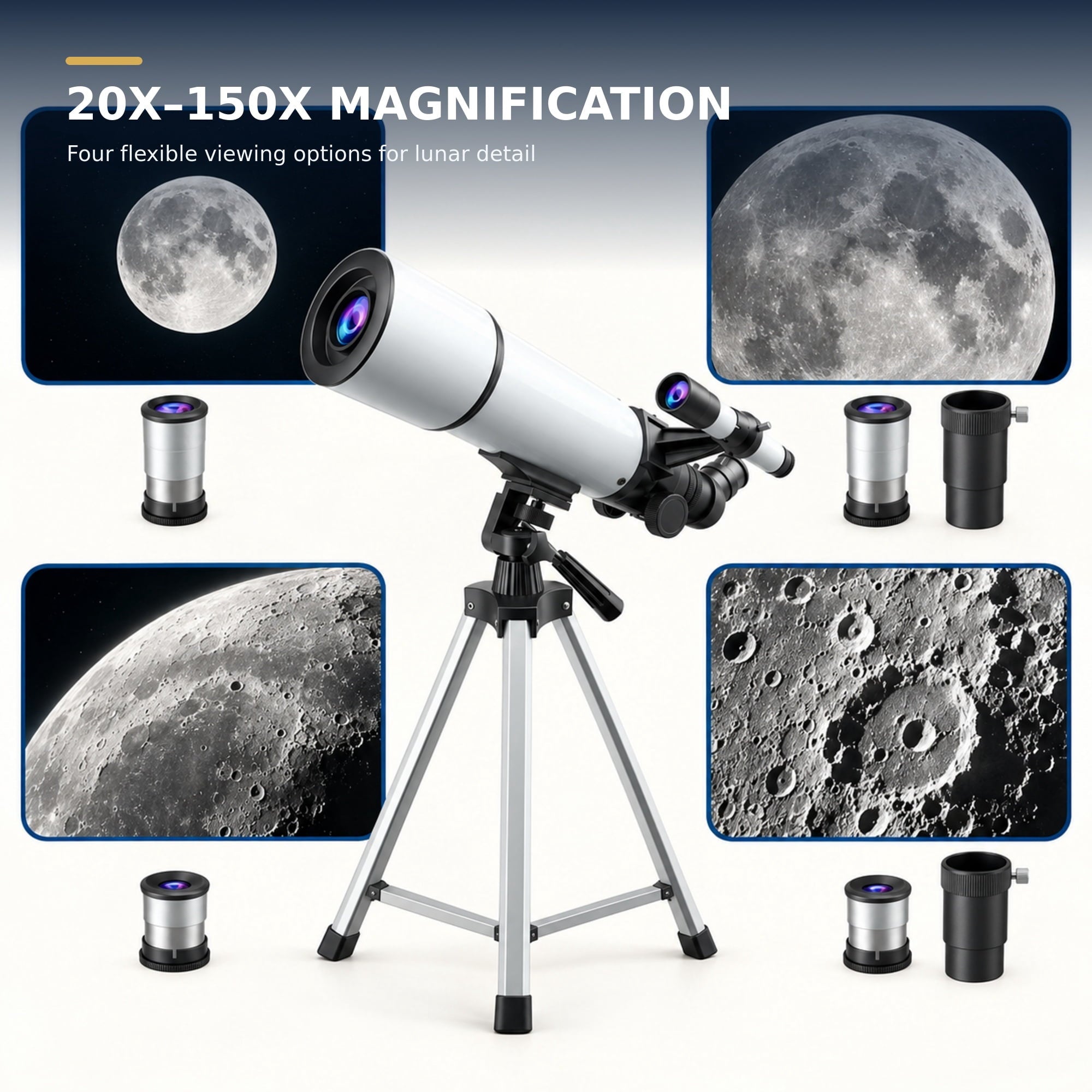 Fenbeli Telescope for Adults and Kids, 80mm Aperture 500mm Refractor Telescope for Beginners, High Powered 20x to 50x Astronomy Optics, AZ Mount Tripod, Portable for Moon, Stargazing, Birding, White