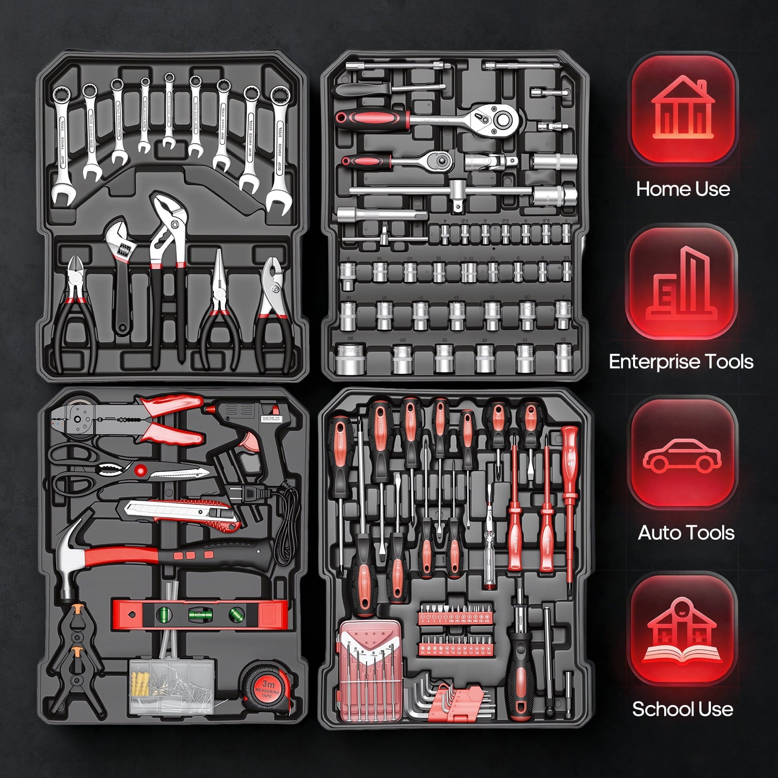 Fenbeli 399 Piece Tool Set, Professional Chrome Vanadium Steel Tool Kit with Aluminum Trolley Case and Wheels, Home Auto Repair Mechanic Tool Box,Silver