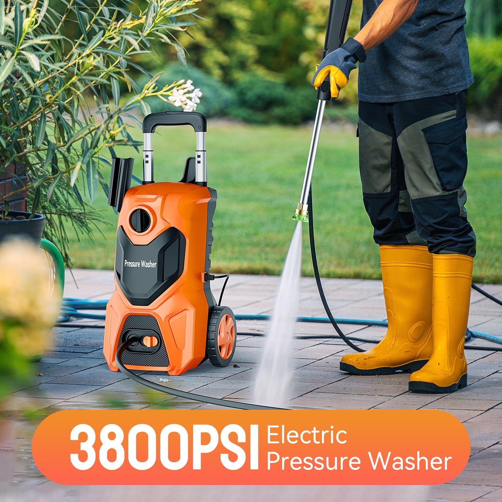 Fenbeli 4800 PSI Electric Pressure Washer, 3.2 GPM Power Washer Electric Powered with Foam Cannon, 4 Quick-Connect Nozzles for Car, Patio, Home Cleaning, Orange