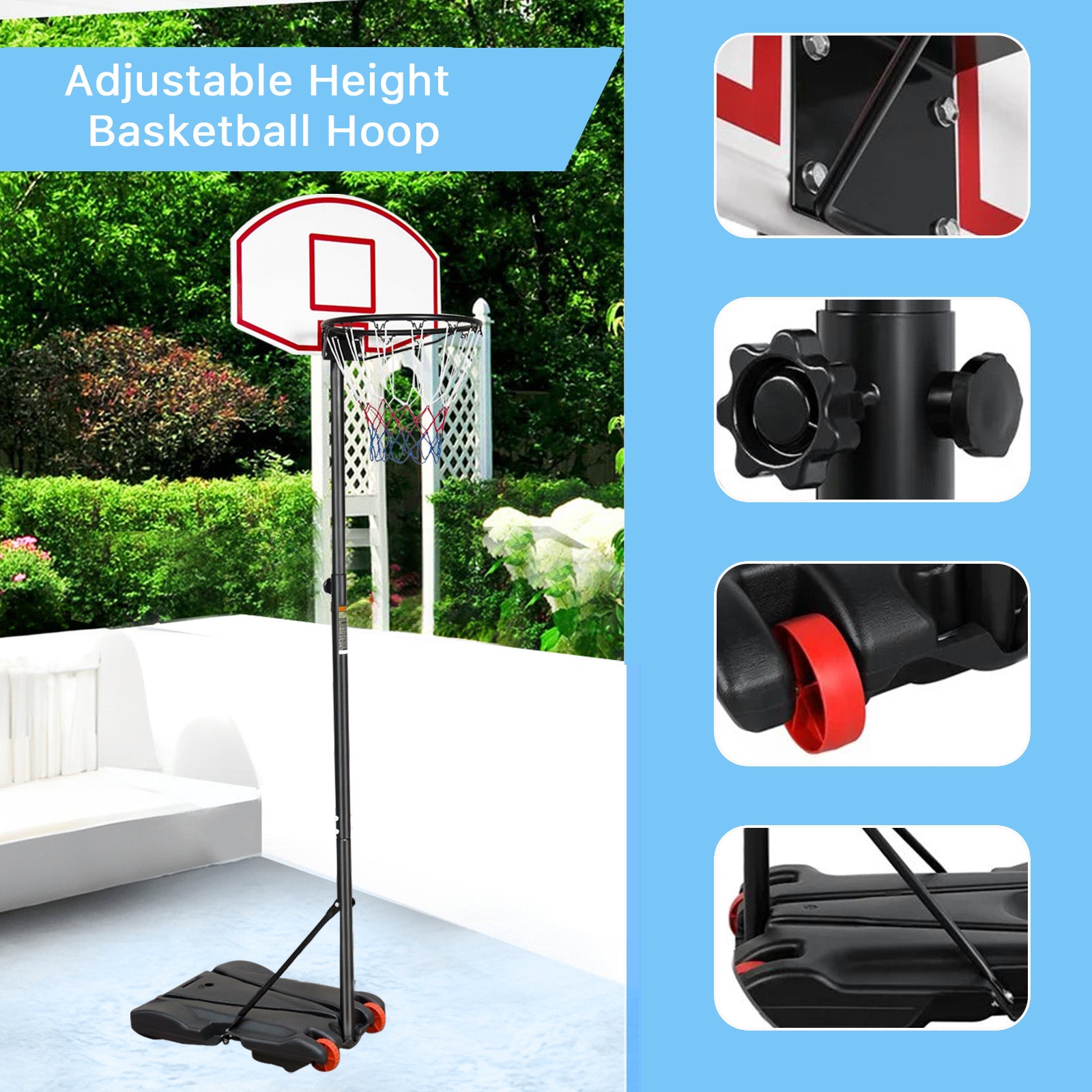 Fenbeli Portable Basketball Hoop & Goal System for Outdoor Indoor Court 5.2 - 7 ft. Easy Height Adjustable with HDPE Plastic Impact