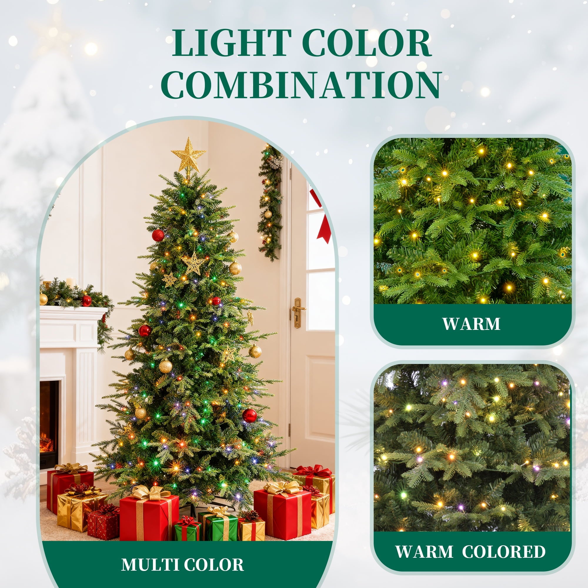 Fenbeli 6ft Pre-Lit Artificial Fir Christmas Tree, 1,350 PE/PVC Branch Tips, 300 Lights with Remote Control and 11 Modes, Green