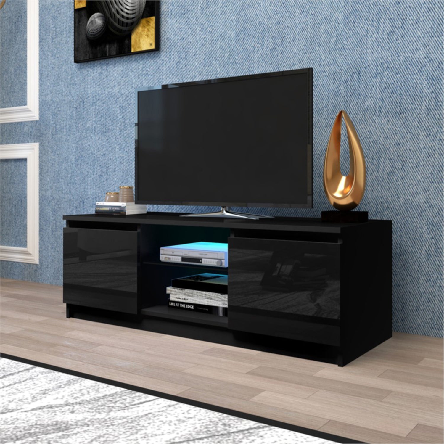 Furnibear LED TV Stand for TVs up to 55 inch,Black