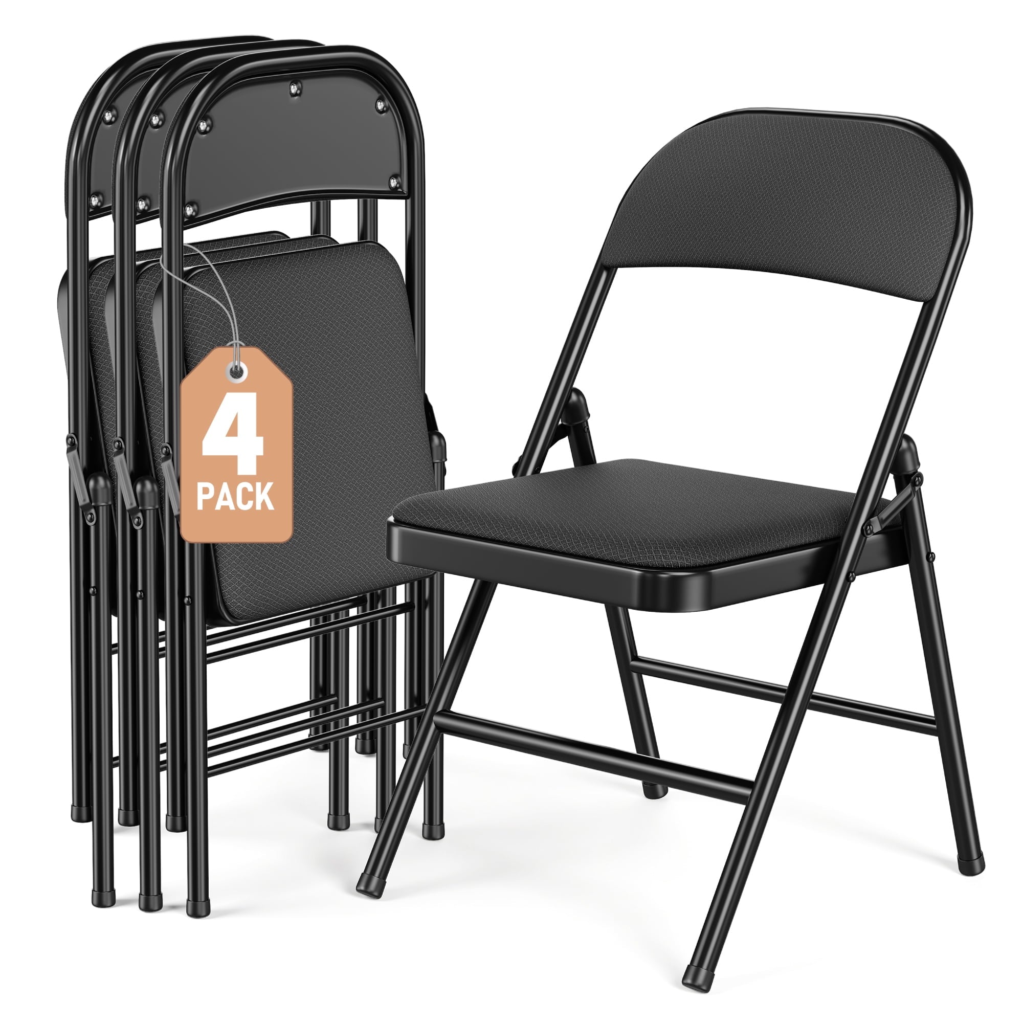 Fenbeli 4 Pack Folding Chairs Comfortable Folding Chair Set for Events, Meetings, and Everyday Use, Black