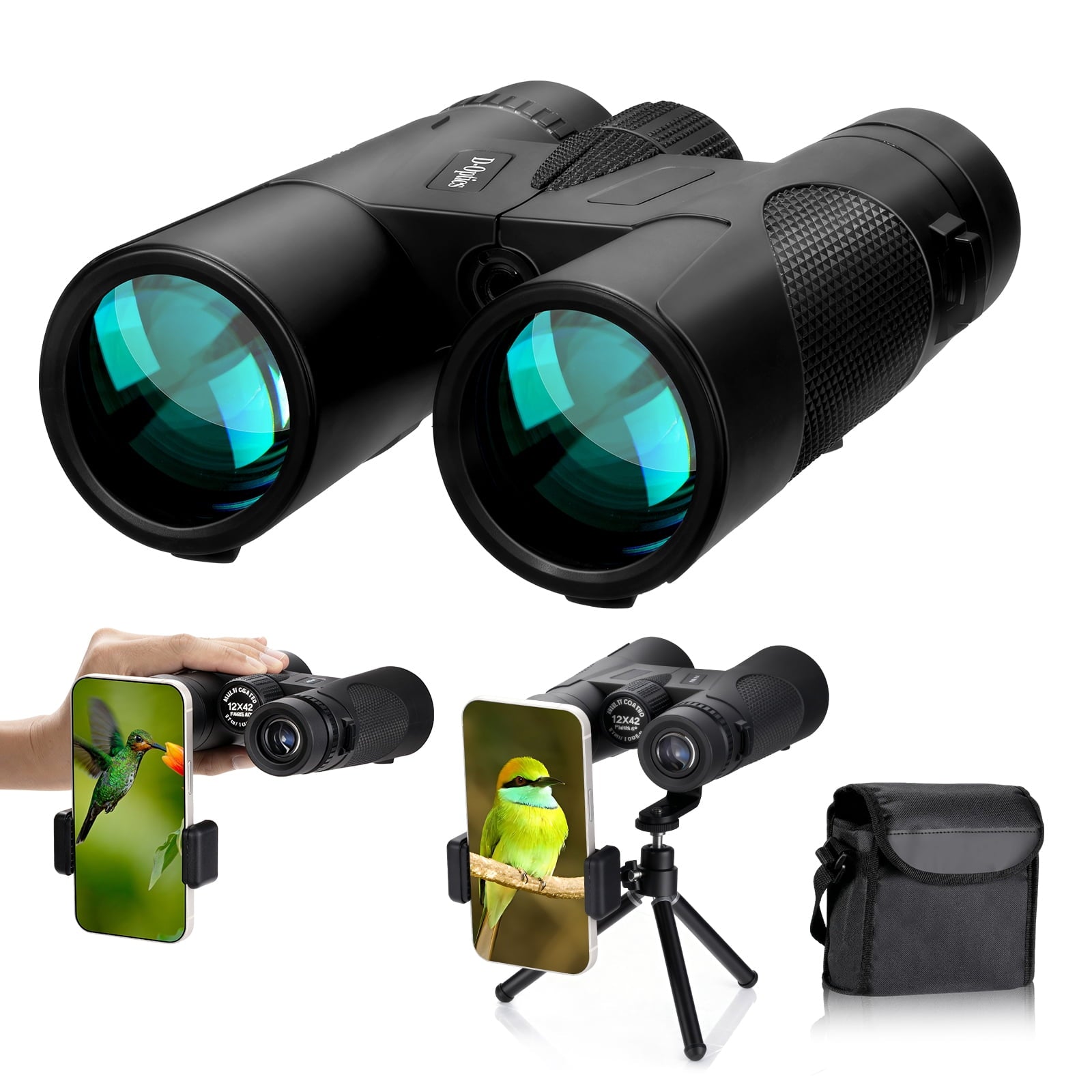 Fenbeli 12x42 HD Binoculars for Adults with Phone Adapter & Tripod, Waterproof Compact Binoculars for Bird Watching Hunting Hiking Concerts Sports