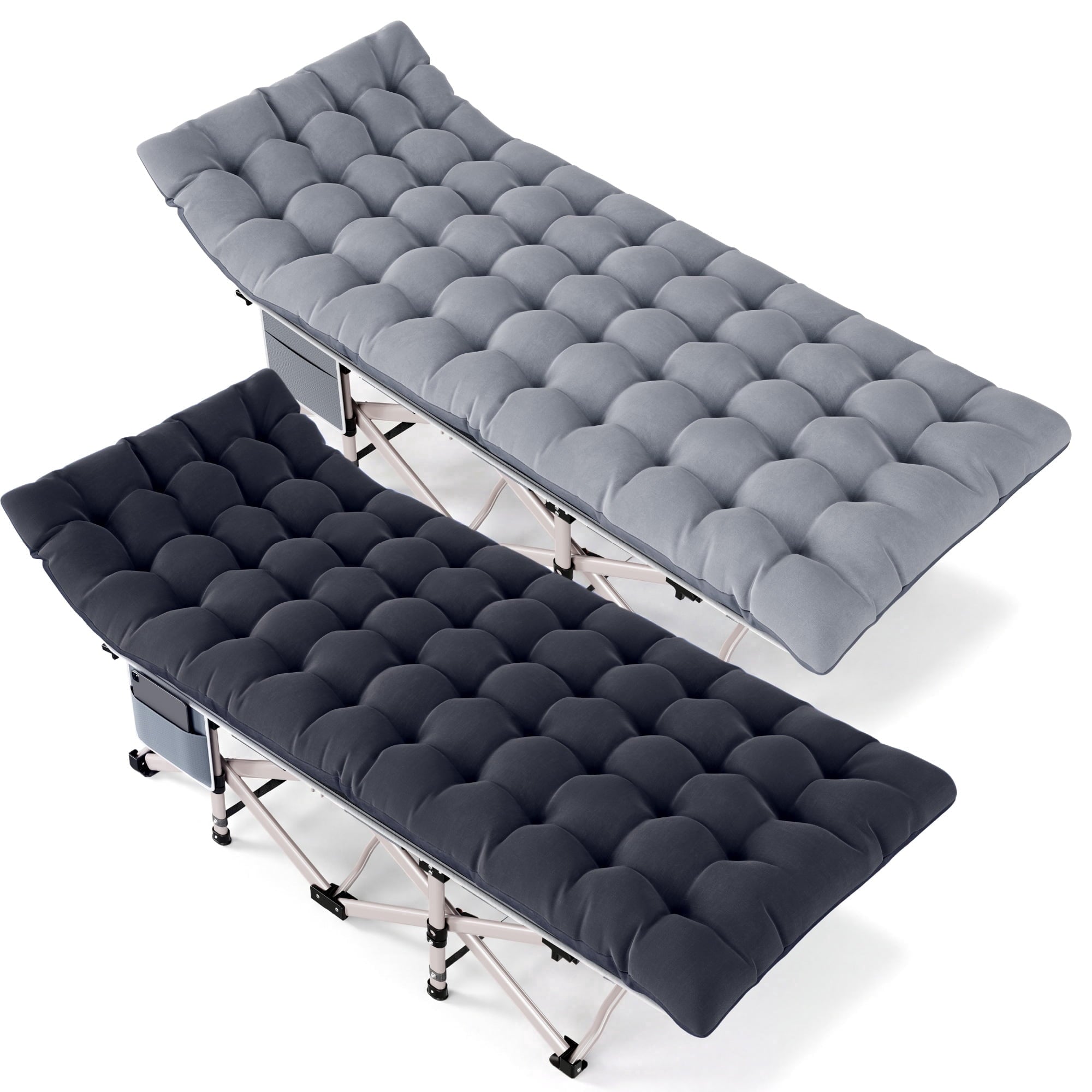 Fenbeli 2 Pack Camping Cot with Mattress Heavy Duty Folding Cot Bed for Adults, Black and Gray