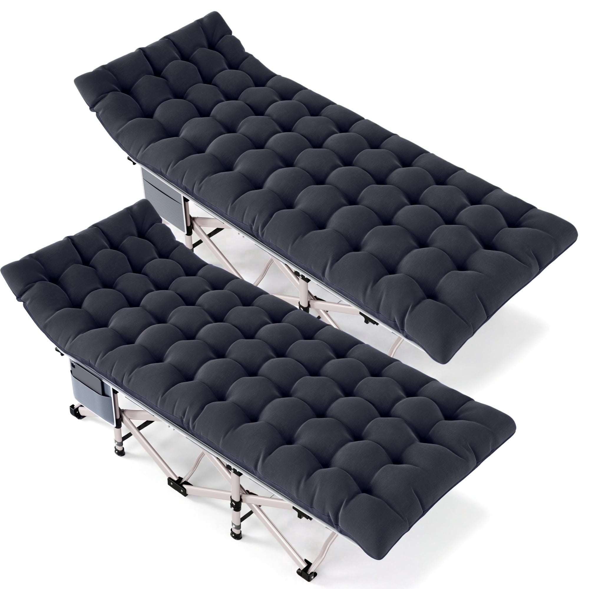 Fenbeli 2 Pack Camping Cot with Mattress Heavy Duty Folding Cot Bed for Adults, Black