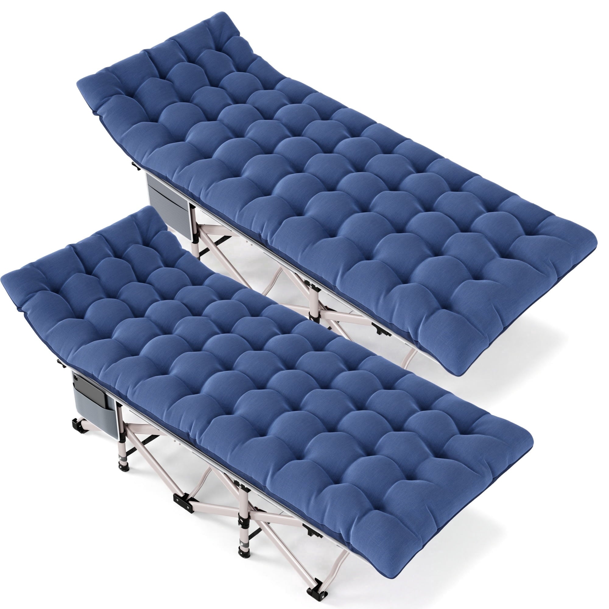 Fenbeli 2 Pack Camping Cot with Mattress Heavy Duty Folding Cot Bed for Adults, Blue