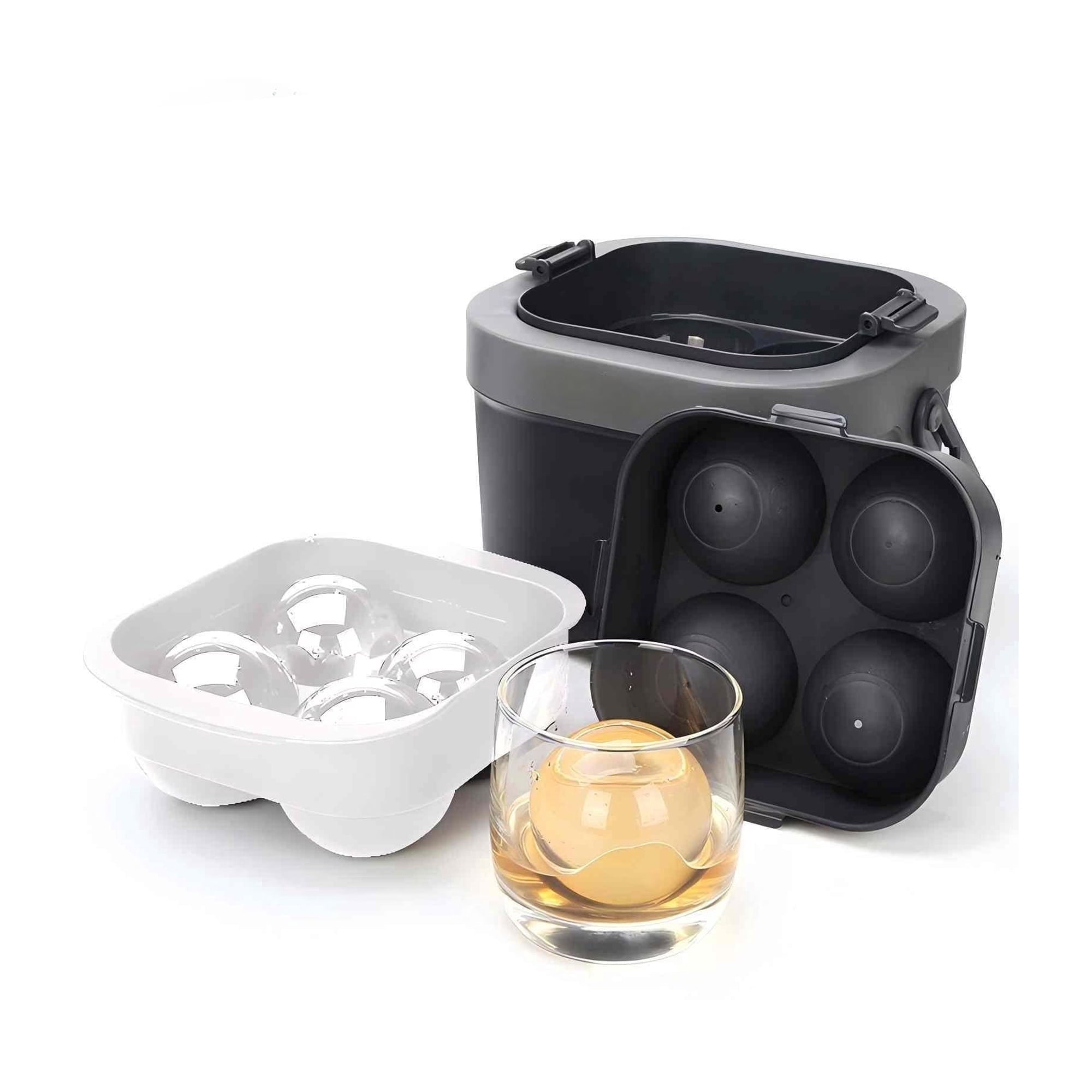 RUIE Large Ice Cube Trays with Lid - 2.4 Round Sphere Ice Ball Maker, BPA Free Silicone Easy-Release Mold for Cocktail, Coffee, Soda, Tea, Party and Home Bar