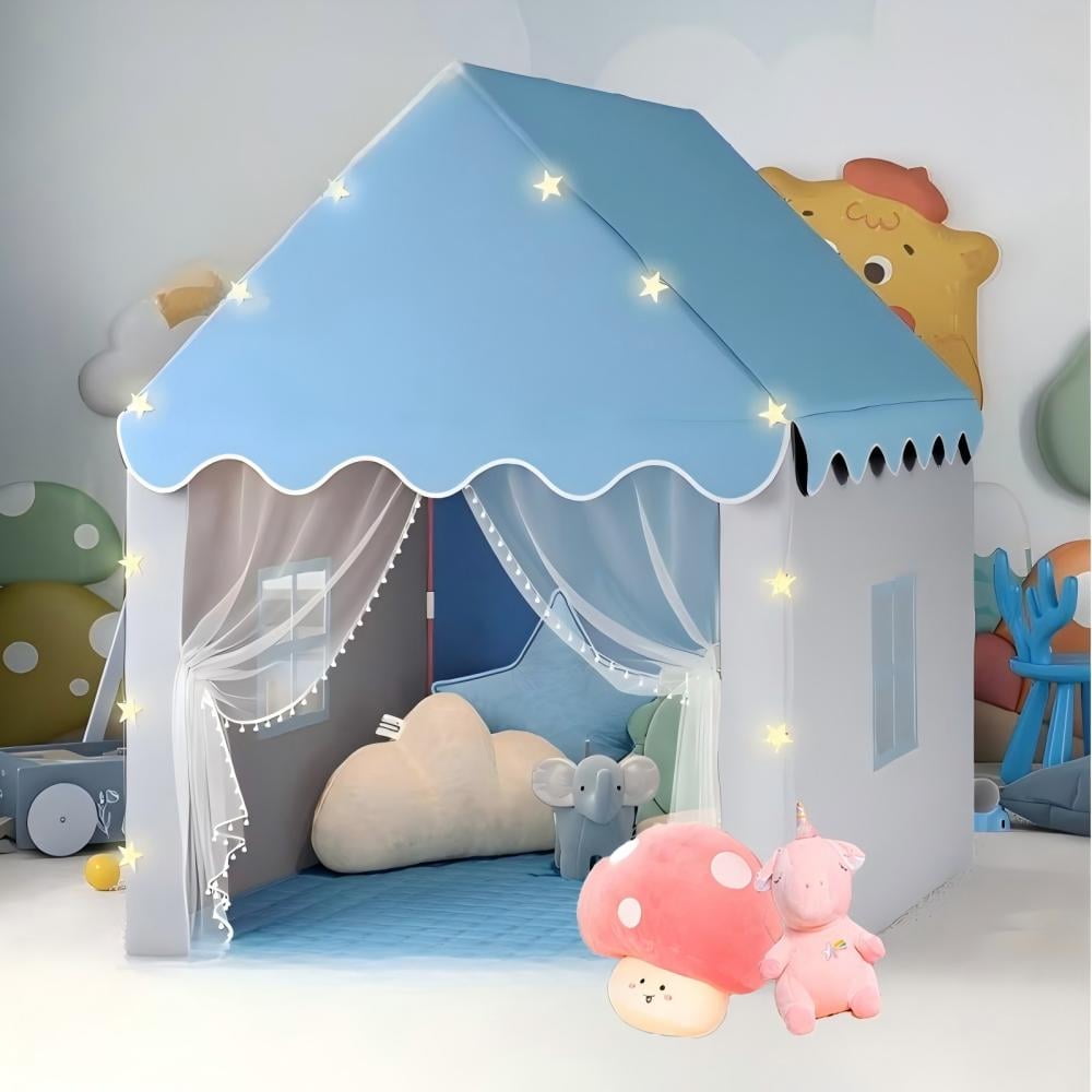 Fenbeli 2 in 1 Kids Play Tent with Padded Mat and Lights Tent for Kids Indoor  Outdoor with Windows Blue