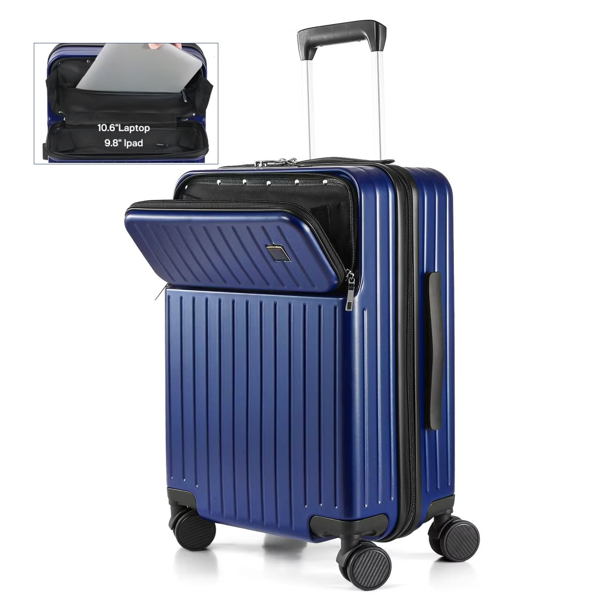 Fenbeli 20 Hardshell Luggage with Front Pocket TSA Locks ABS+PC Suitcases with Spinner Wheels for Travel Blue