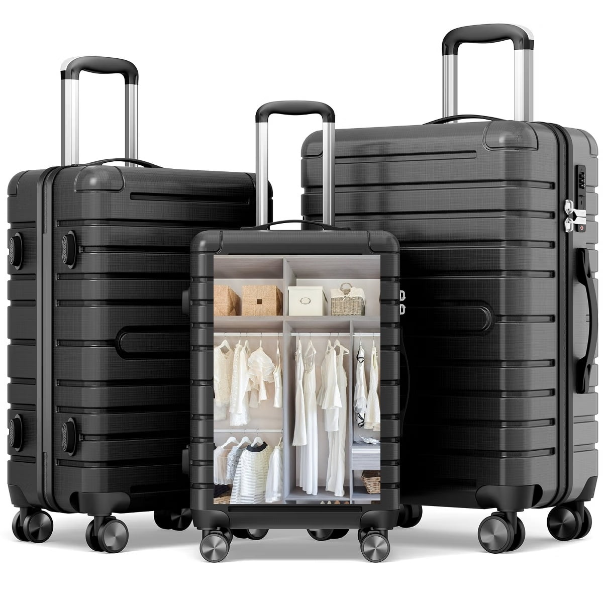 Fenbeli 3 Piece Hardshell Luggage Set TSA Locks ABS+PC Suitcases Set with Wheels for Travel Business Black Gray (20/24/28)