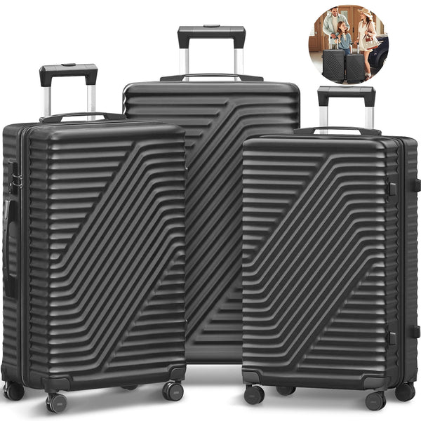 Fenbeli 3 Piece Luggage Sets with TSA Locks Lightweight Hardside Suitcase Set with Spinner Wheels Black