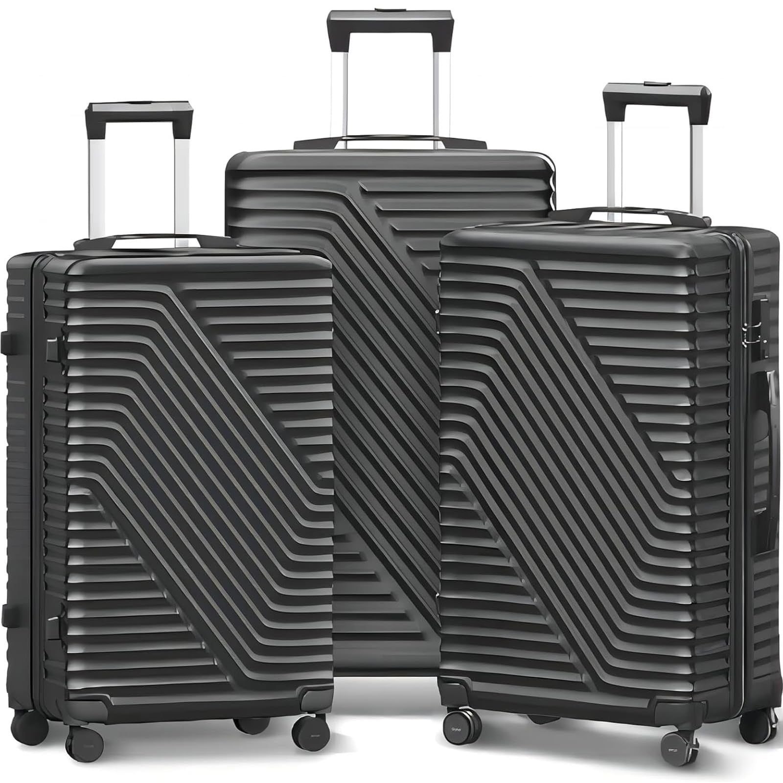 Fenbeli 3 Piece Luggage Sets with TSA Locks Lightweight Hardside Suitcase Set with Spinner Wheels Black
