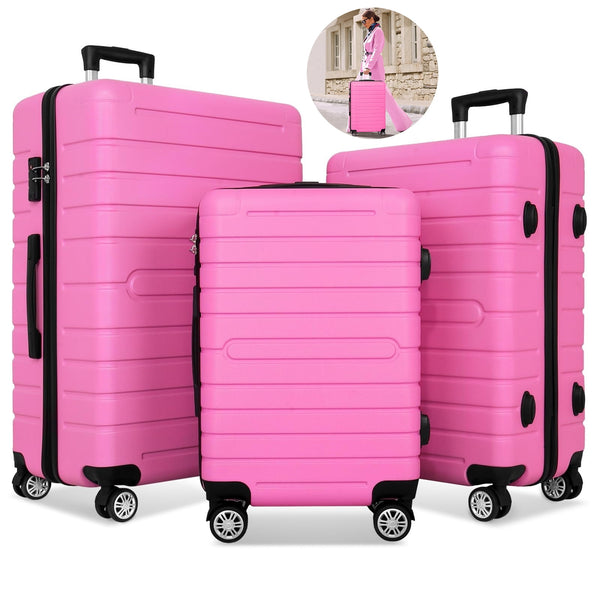 Fenbeli 3 Piece Luggage Sets with TSA Locks Hardside Suitcase Set with Spinner Wheels 20in24in28in Pink